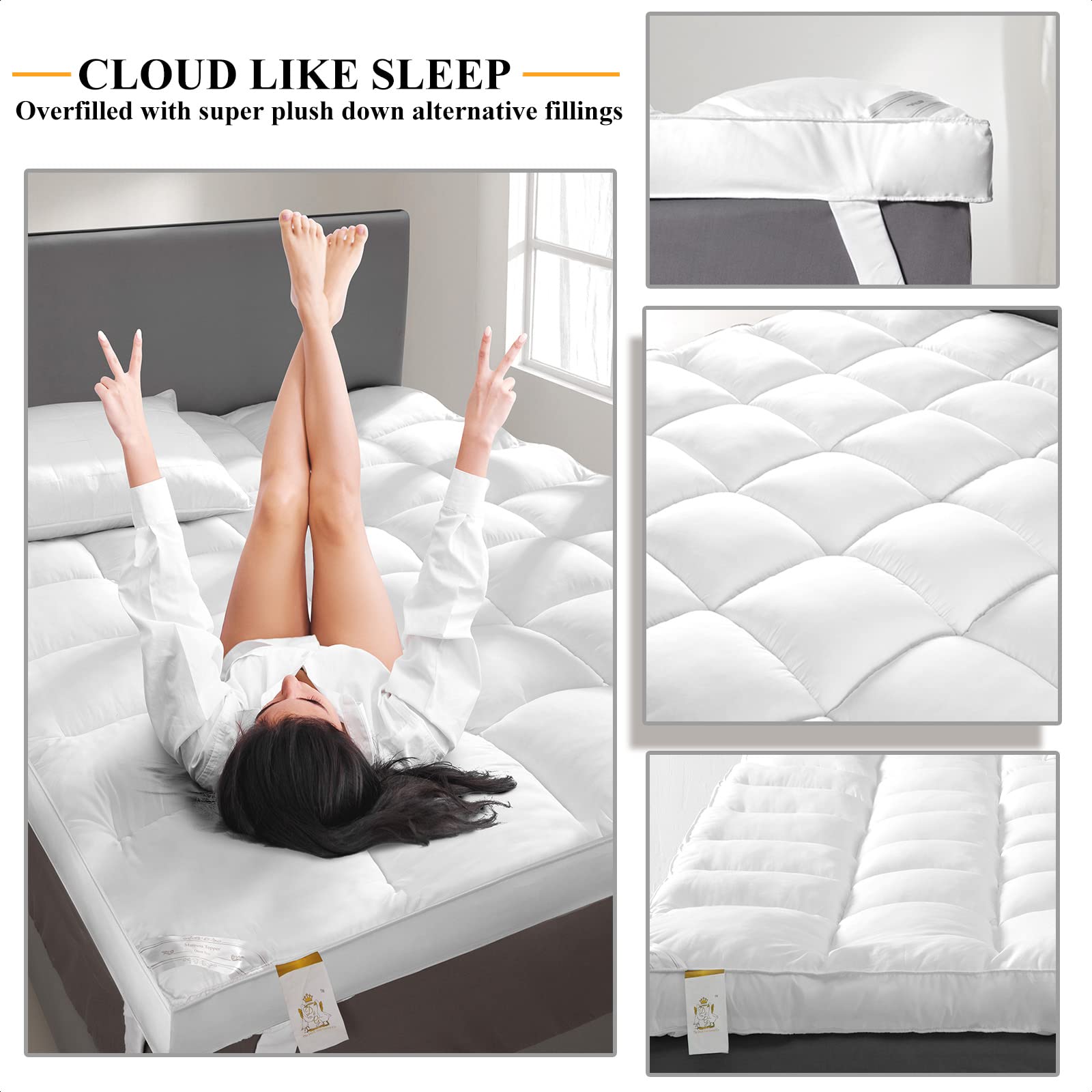 1400 GSM Extra Thick Twin Mattress Topper, Cooling Pillow Top Twin Mattress Topper, Thick Plush Soft Down Alternative Mattress Pad with Elastic Straps, 6-22 Inch Deep, Back Support