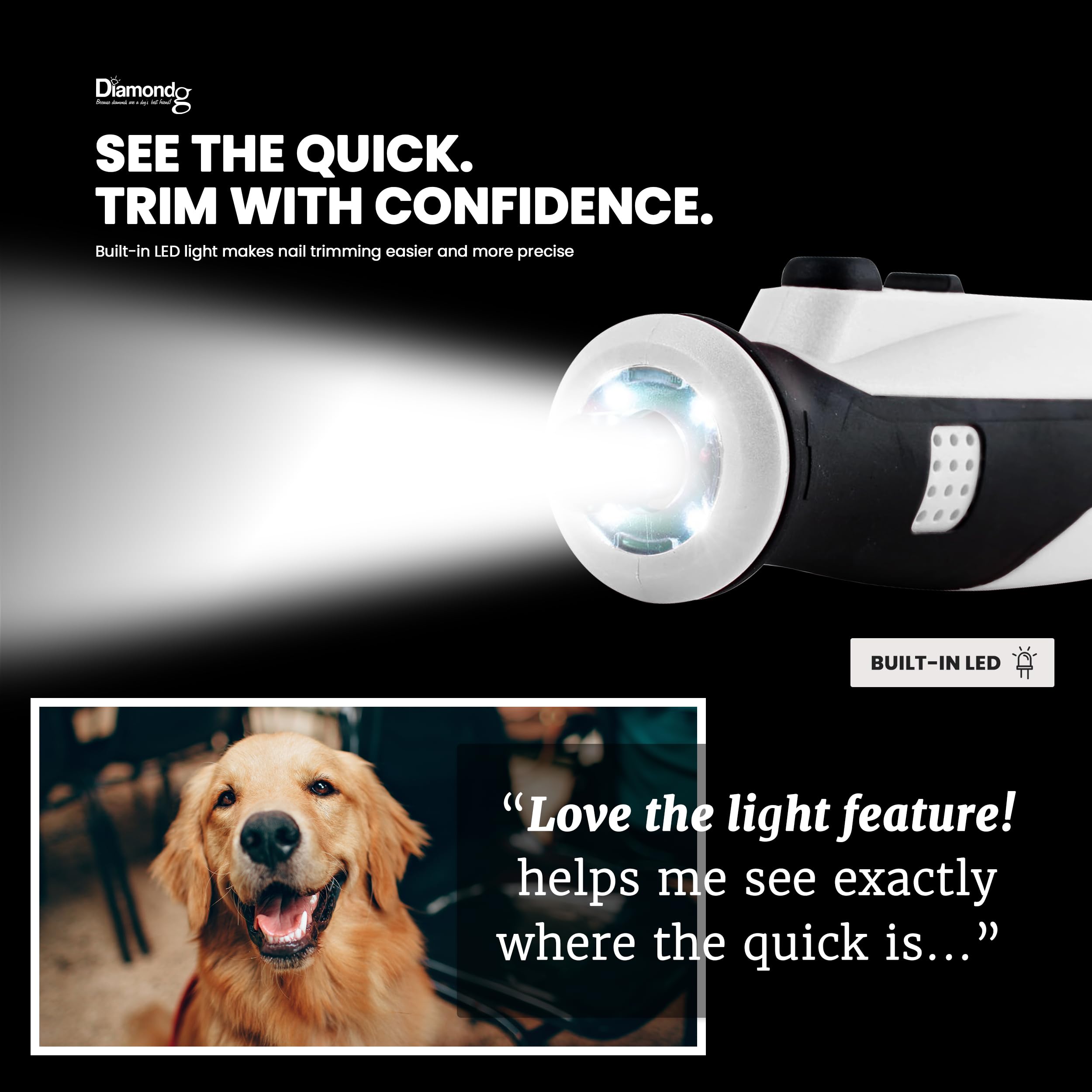 Diamondg Cordless Dog Nail Grinder with Quiet Sound & LED Tip for Large & Small Dogs, 4hrs. Runtime - Electric Dog Nail Trimmer, Heavy Duty Rotary Tool Alternative to Toenail Clippers & Filers