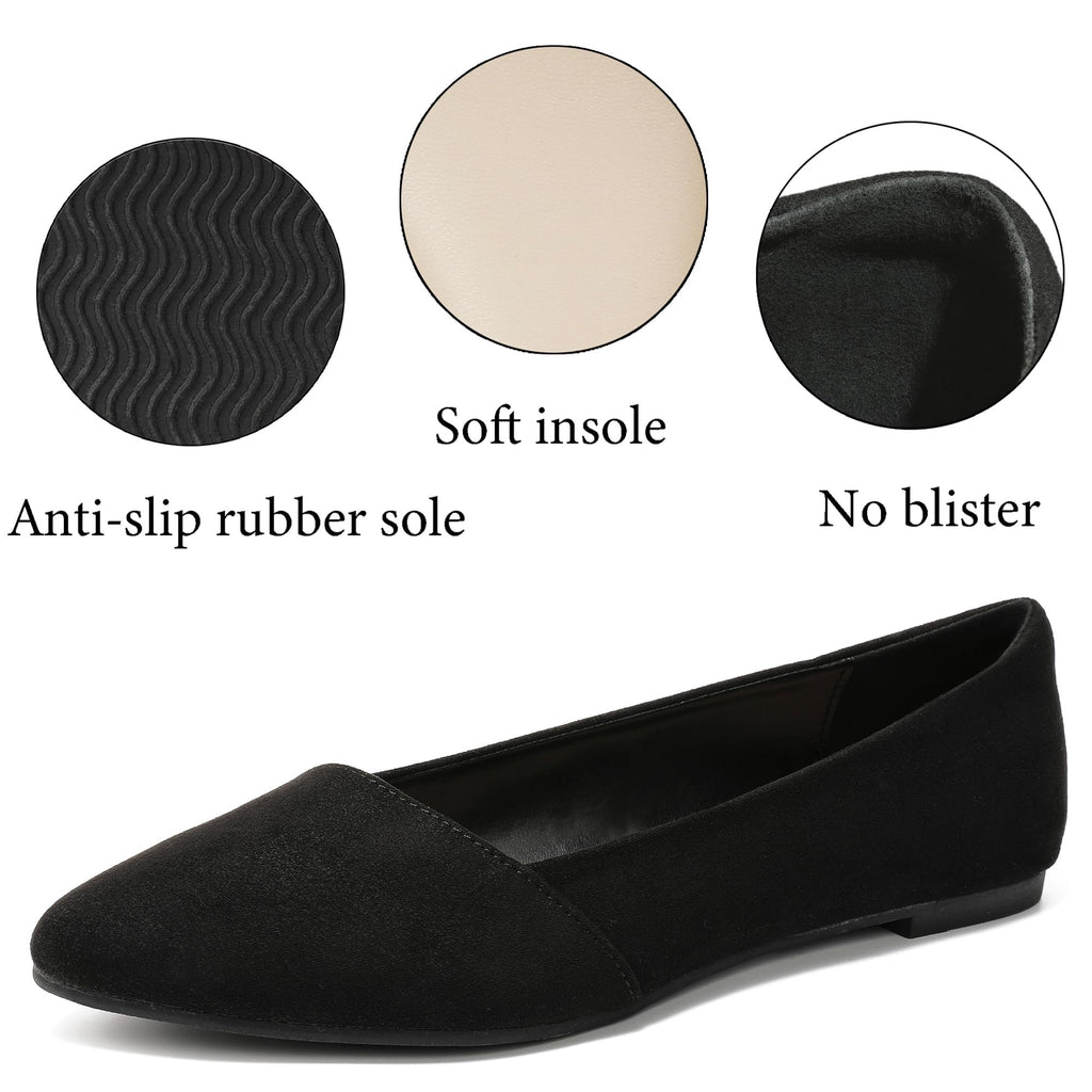 Ataiwee Women's Wide Width Ballet Flats - Stylish Pointed Toe Suede, Soft Comfortable Non-slip Sole.