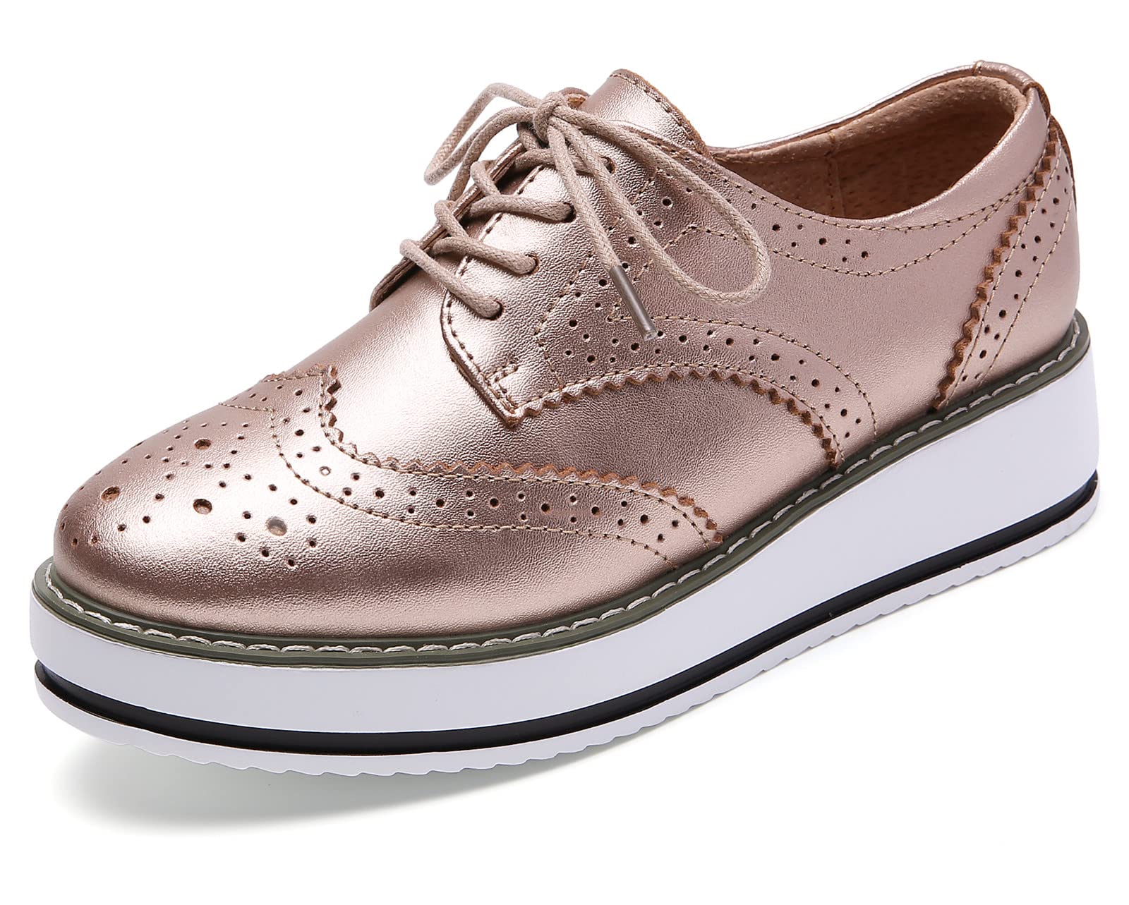 DADAWEN Women's Platform Lace-Up Wingtips Square Toe Oxfords Shoe