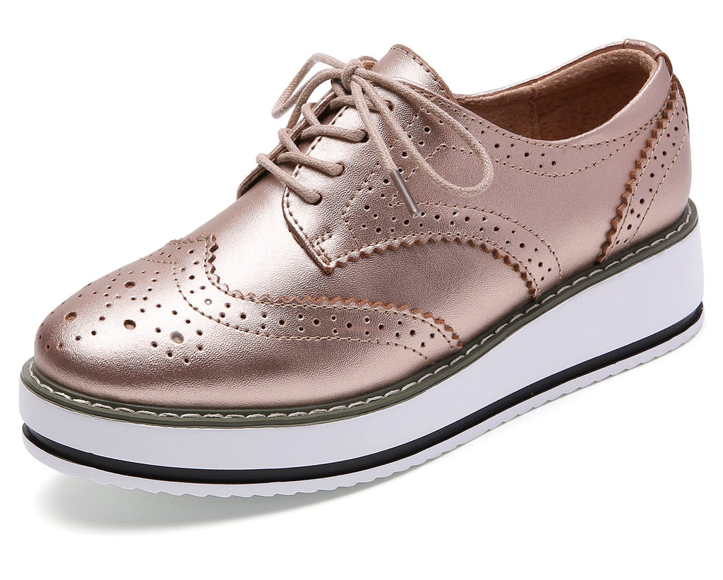 DADAWEN Women's Platform Lace-Up Wingtips Square Toe Oxfords Shoe