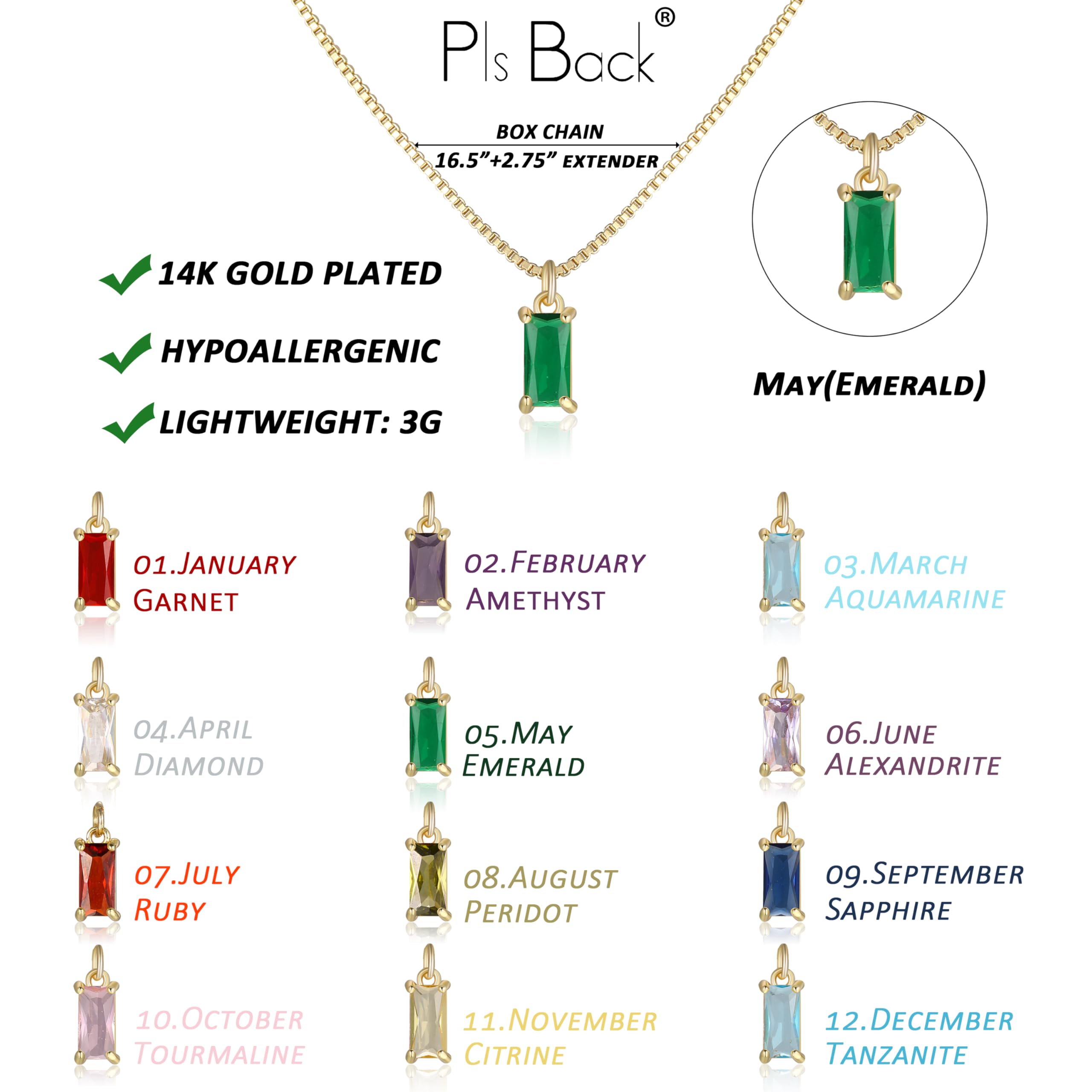Dainty Gold Charm Necklaces for Women Non Tarnish, 14K Trendy Blue Green Cubic Zirconia Emerald Pendant Birthstone Necklaces Birthday Gifts for Women Waterproof Jewelry