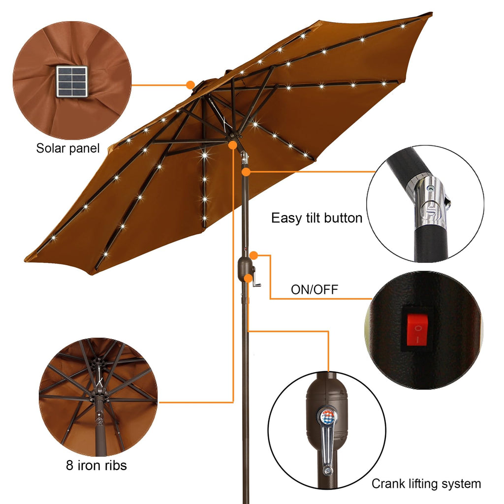 Blissun 9 ft Solar Umbrella, 32 LED Lighted Patio Umbrella, Table Market Umbrella, Outdoor Umbrella for Garden, Deck, Backyard, Pool and Beach (Light Blue)