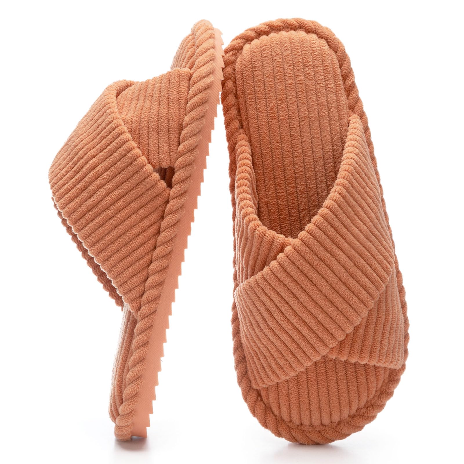 GOEWY Slippers for Women Memory Foam House Bedroom Corduroy Crossbands Open Toe Slides Sandals Shoes Comfy Trendy Gift for womens Anti-Skid sole