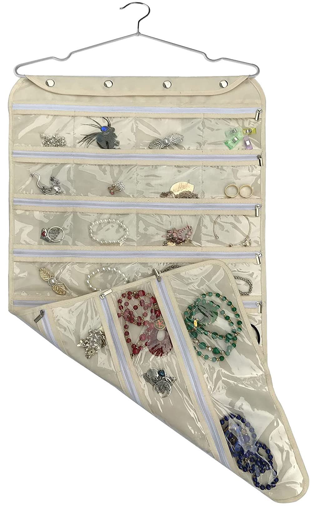 BB Brotrade Hanging Jewelry Organizer,Accessories Organizer,80 Pocket Organizer for Holding Jewelries（Beige）