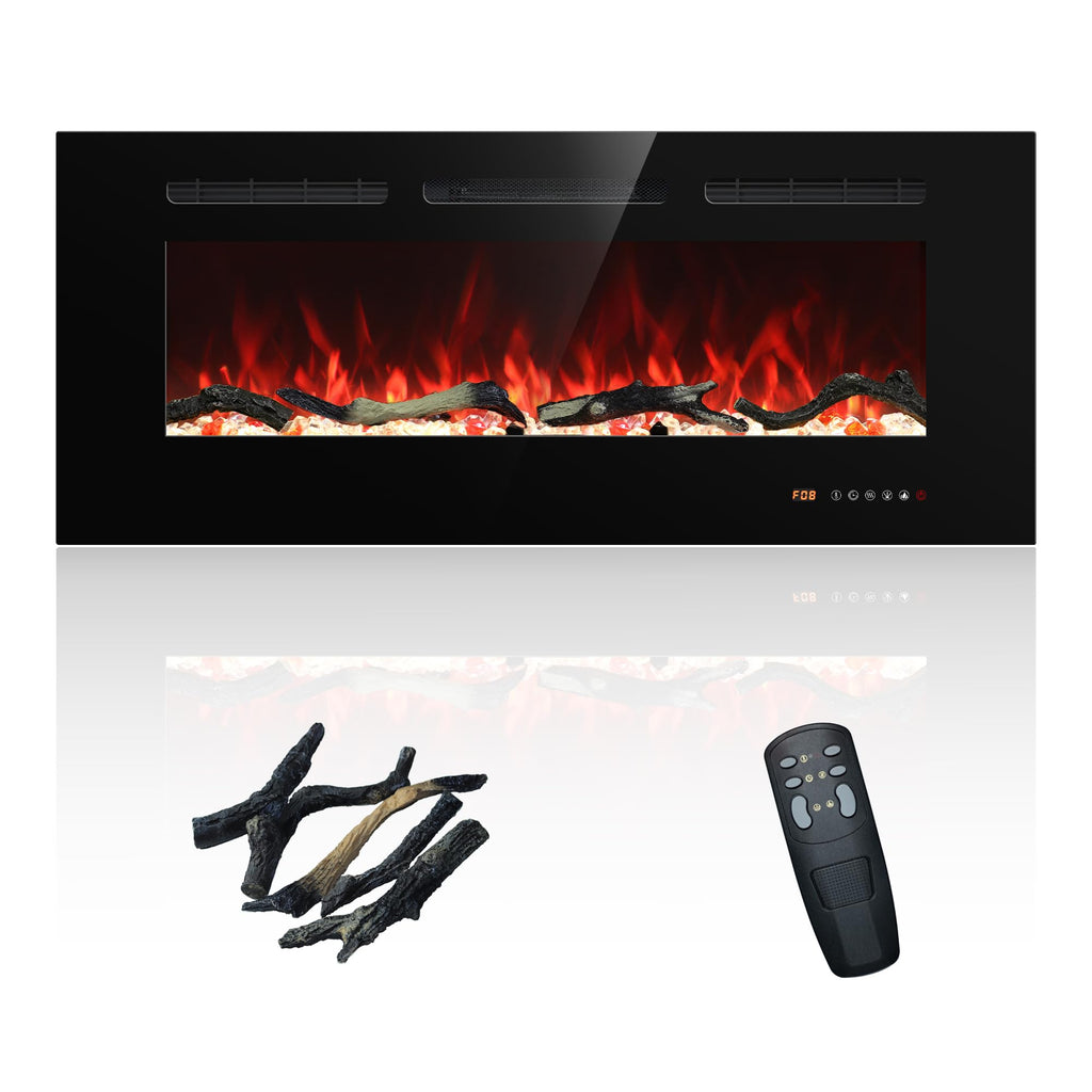 Electric Fireplace 30 inch Wide, Wall Mounted Fireplace Inserts Electric Heater, 13 * 13 Flame Effects Like Real Flame, Low Noise, Timer & Thermostat Setting, 750W/1500W, Black