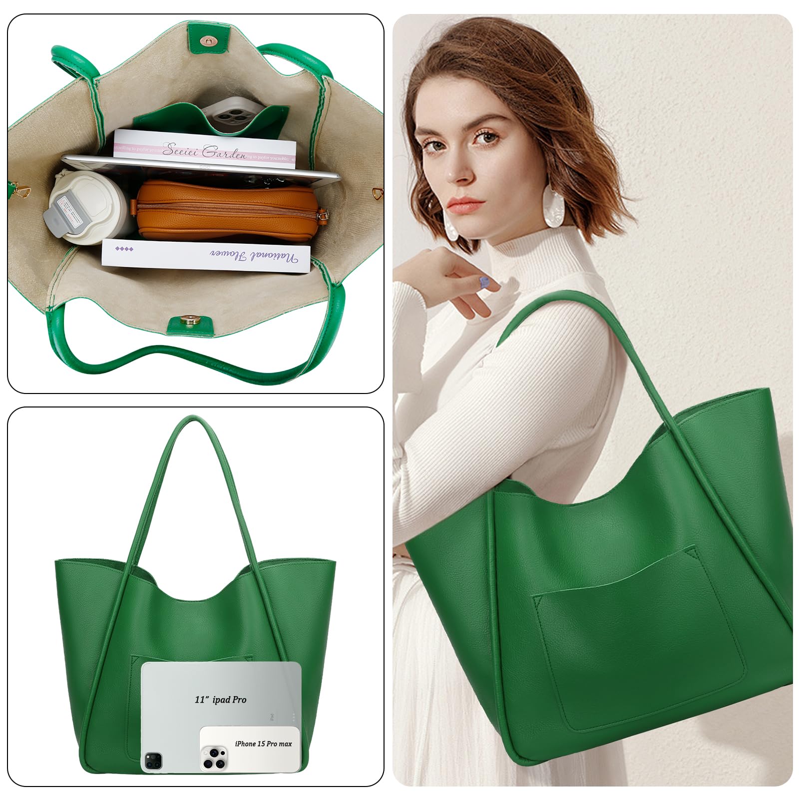 KKXIU Tote Bag for Women Vegan Leather Shoulder Purse Large Capacity Travel Bag