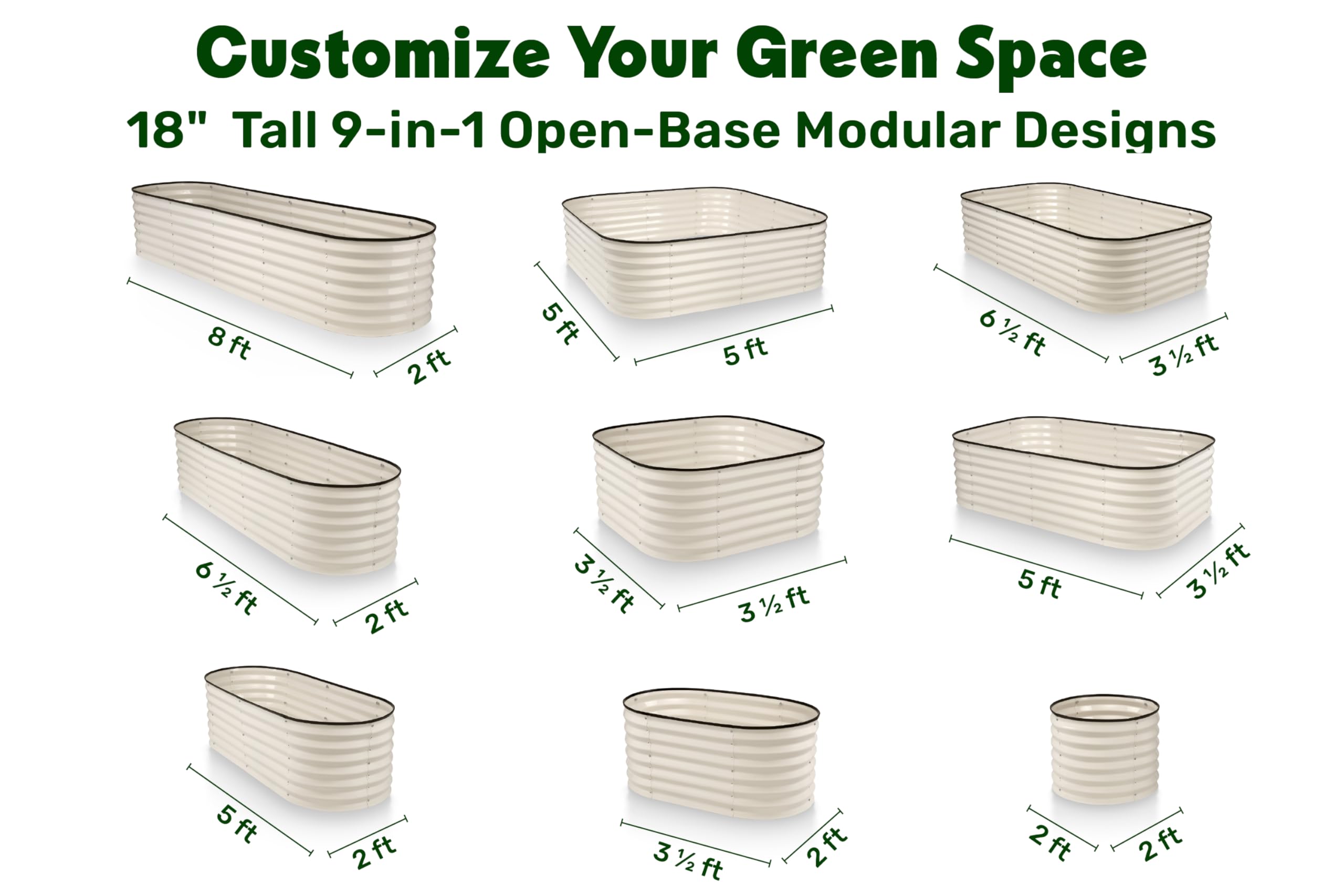 9-in-1 Galvanized Steel Raised Garden Bed // 8×2×1.5 ft Modular Planter for Gardening, Vegetables, Flowers // 18" Tall Metal Raised Garden Beds Outdoor (Dark Green) // Patented Design Planter Box