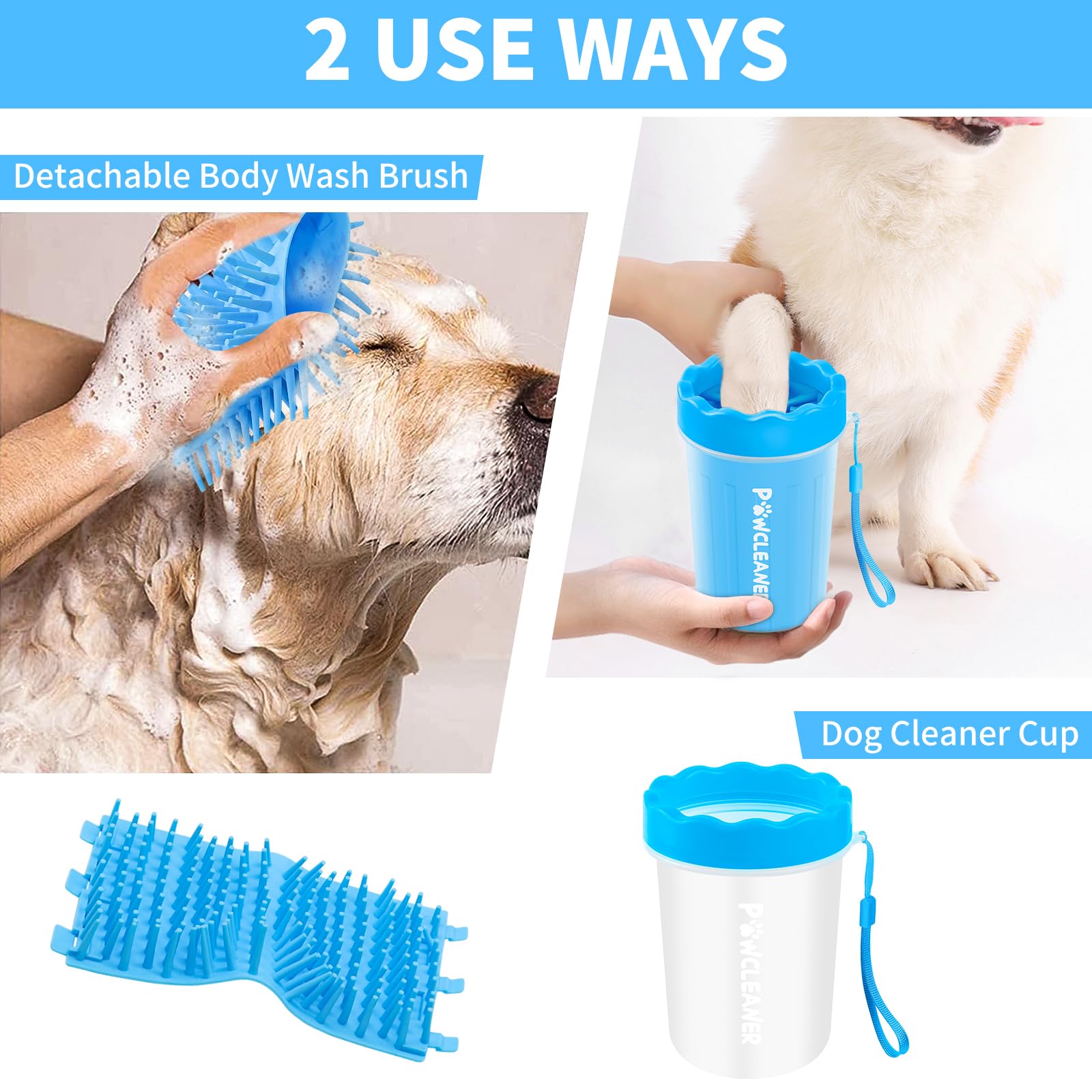 Professional 7 in 1 Dog Paw Cleaner for Dogs & Cats - Includes 1 Portable Paw Washer, 1 Bath Brush, 2 Dog Toothbrushes and 3 Absorbent Towels Note: Fits Paws up to 2 Inches Wide (Small, Black)