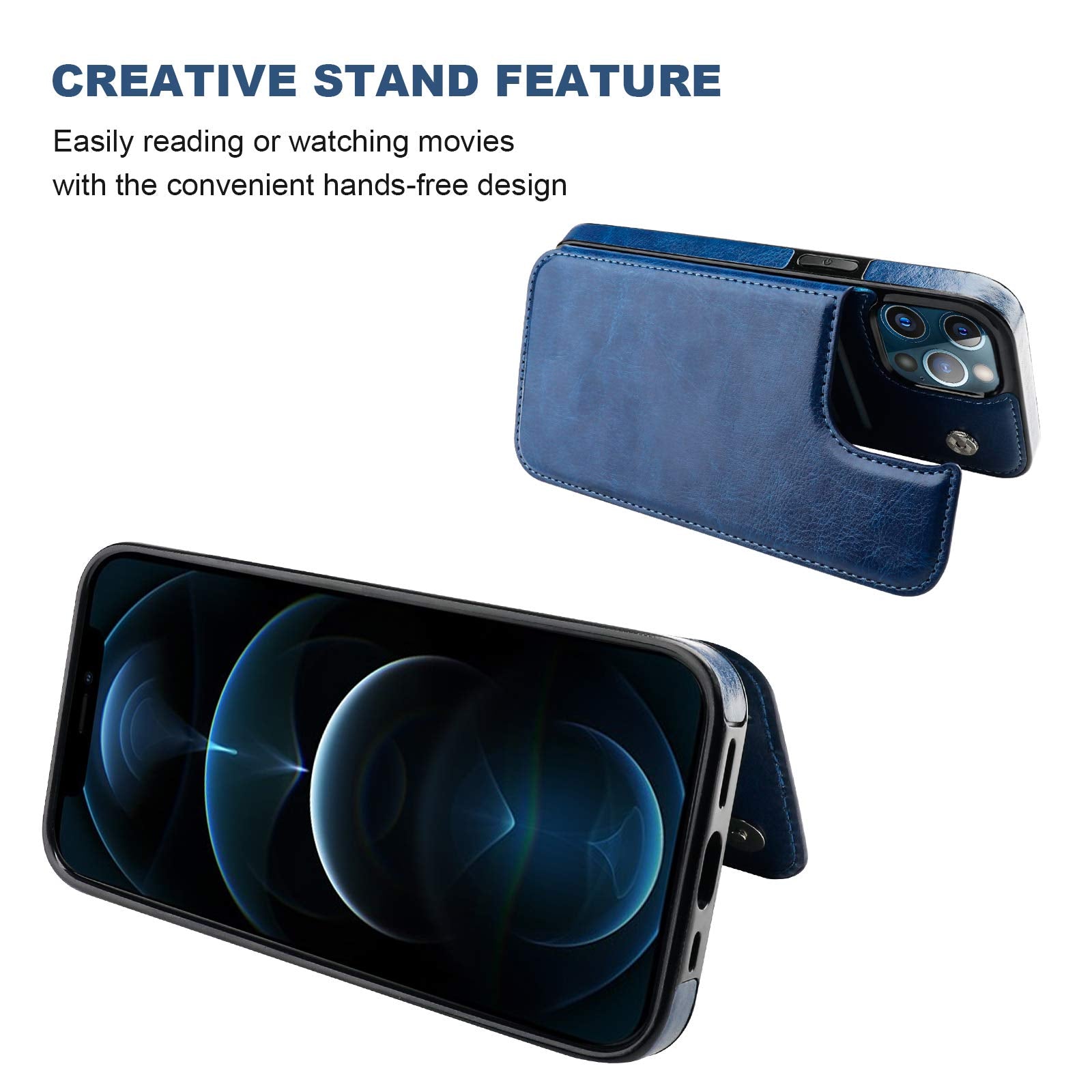 ONETOP Compatible with iPhone 12 Compatible with iPhone 12 Pro Wallet Case with Card Holder, PU Leather Kickstand Card Slots Case, Double Magnetic Clasp Durable Shockproof Cover 6.1 Inch(Black)