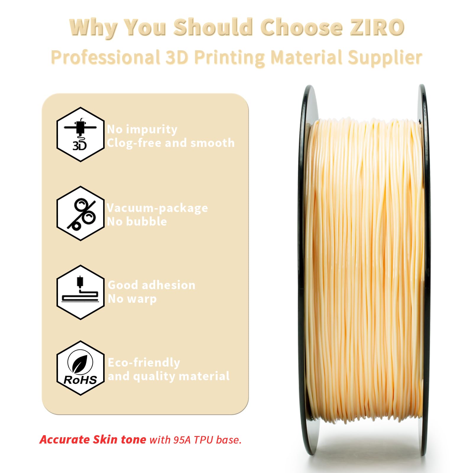 ZIRO TPU Filament 1.75mm 3D Printer Filament, Shore 95A Hardness TPU, Flexible Soft Material, 0.8KG/1.8lbs Spool, Fit Most FDM 3D Printers, Black