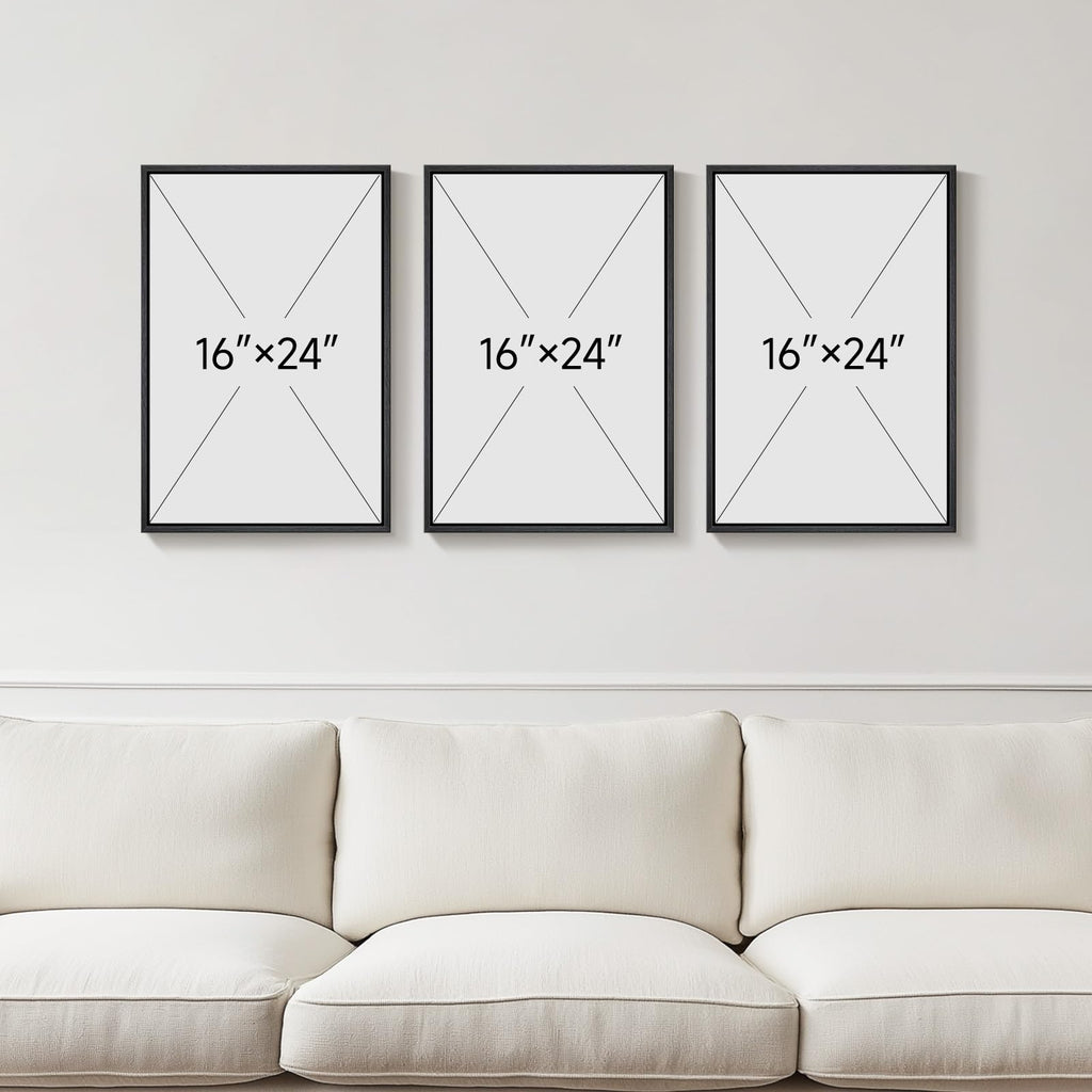 Framed Black and White Modern Abstract Wall Art, 3 Piece Canvas Prints Paintings Artwork for Walls, Minimalist Black White Grey Pictures for Living Room Dining Room Bedroom Office Wall Decor 16x24 In