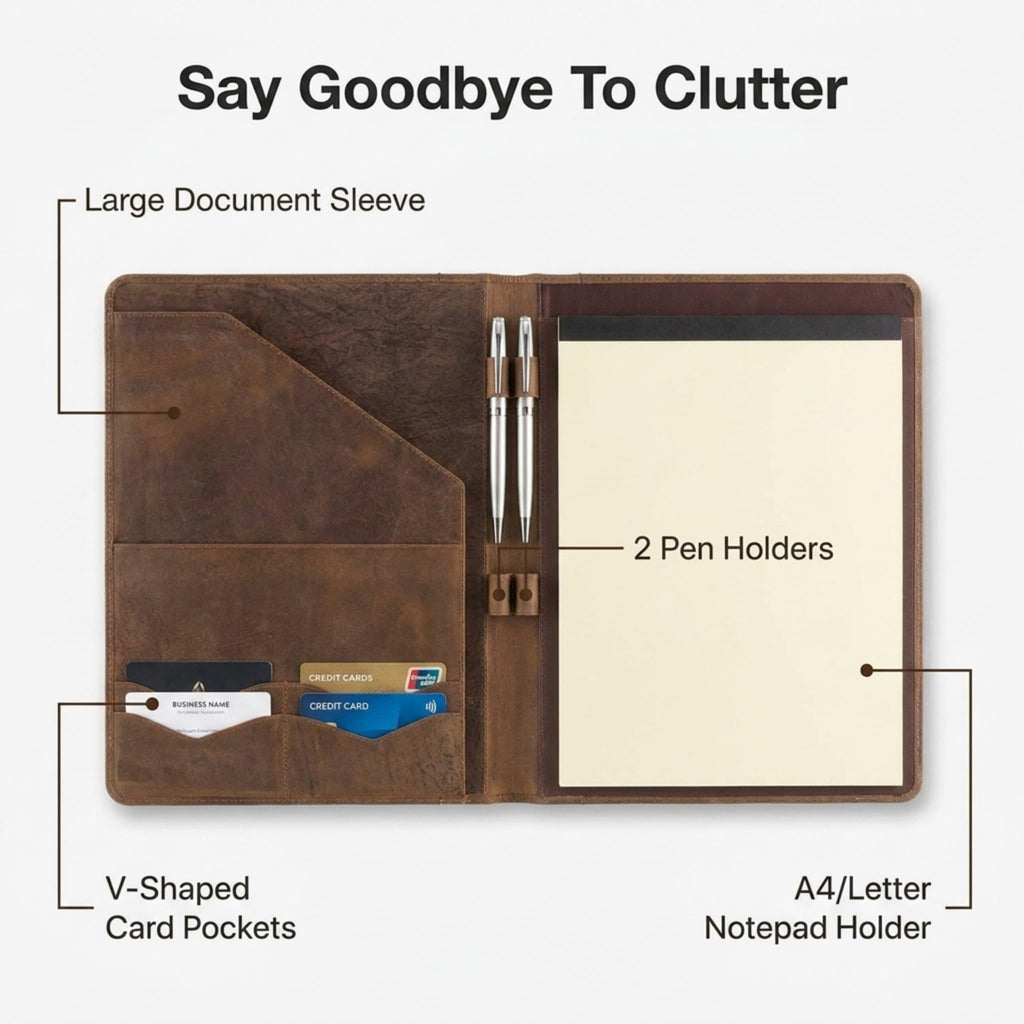Leather Portfolio Professional Organizer Padfolio – Resume Folder with Luxury Pen, Stylish Document Folio for Letter Size Writing Pad with Business Card Holder, Ideal Gift Portfolios for Men and Women