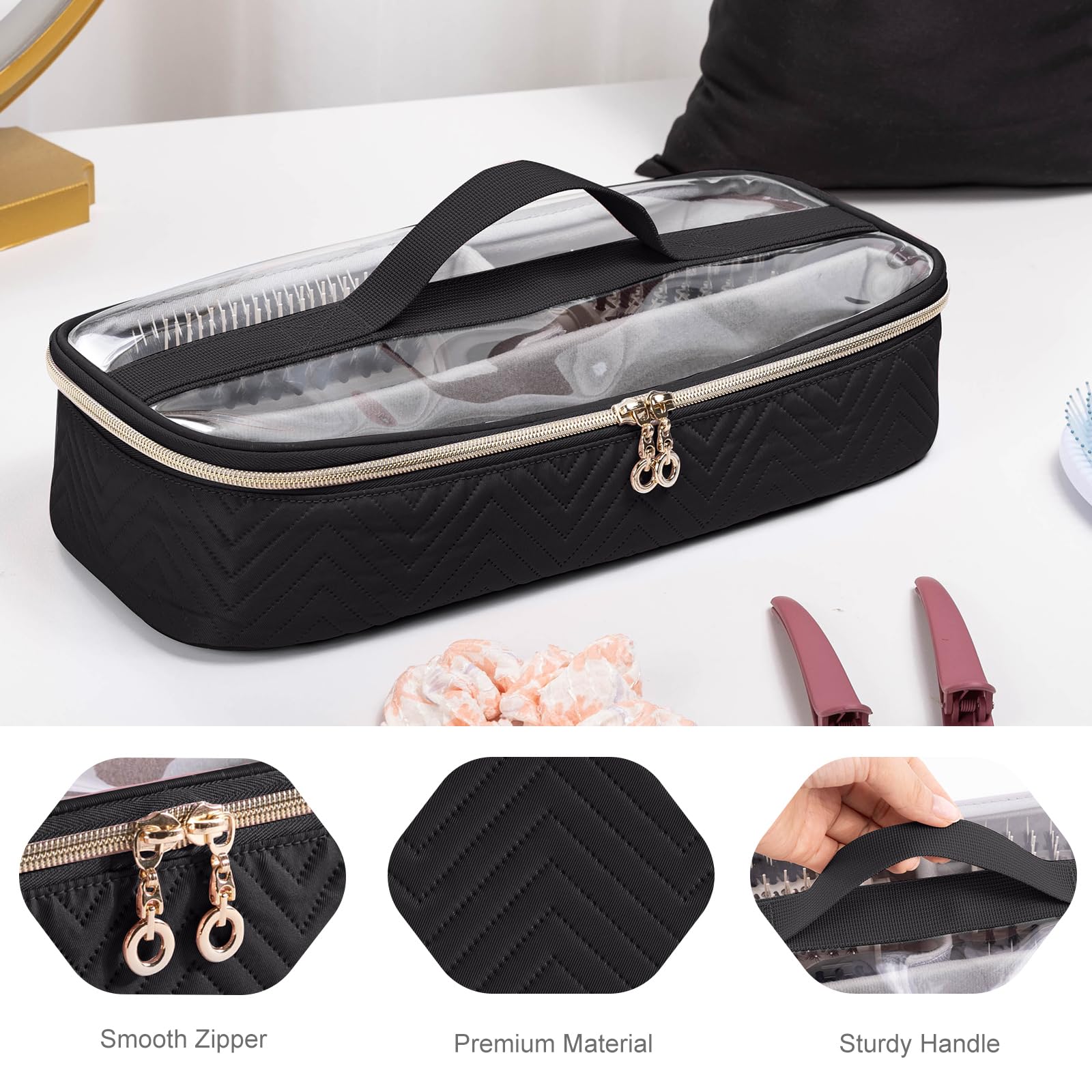 Large Hair Tools Travel Bag with Iron Mat - 2in1 Hair Tools Organizer for Hair Dryer Brush, Flat Irons, Straighteners, Curling Irons, Hair Bag, Makeup Bag, Cosmetic Bag for Travel Essentials