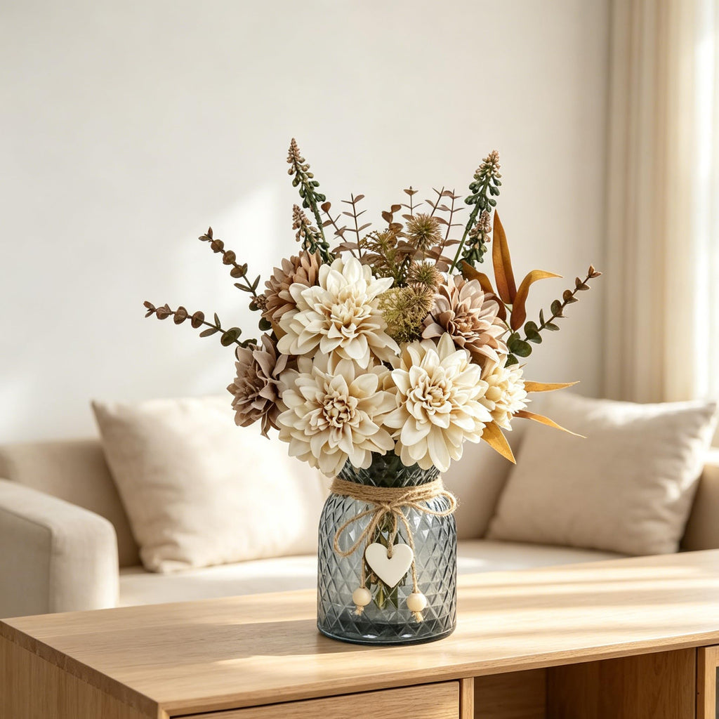 Leftover Fake Flowers in Vase,Faux Flowers in Vase,Table Centerpieces for Dining Room,Flower Centerpieces for Tables,Artificial Flowers,Kitchen Decor,Coffee Table Decor