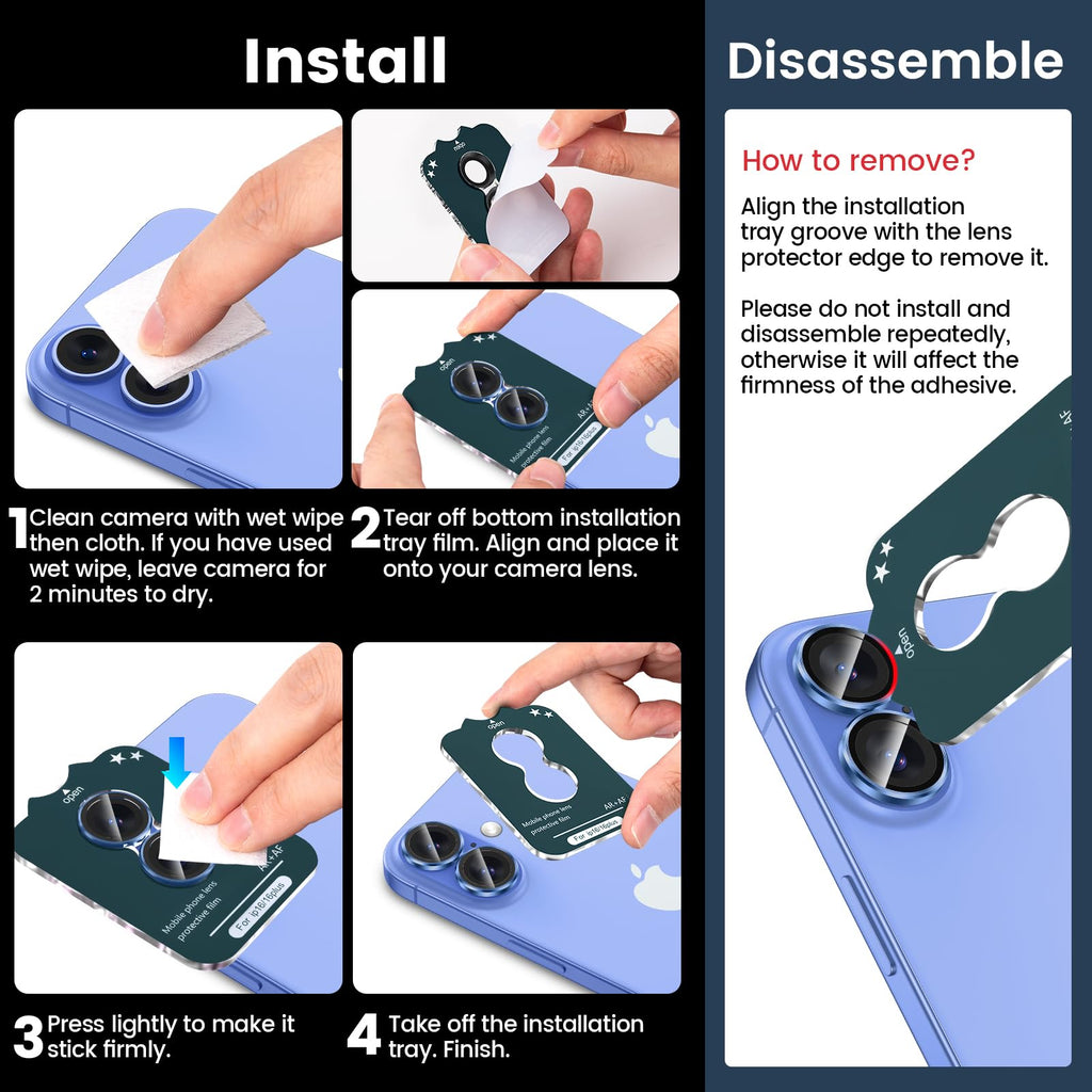 Tensea for iPhone 13 mini/iPhone 13 Camera Lens Protector, 9H Tempered Glass Camera Cover Screen Protector Metal Individual Ring for iPhone 13mini 5.4 inch /13 6.1 inch
