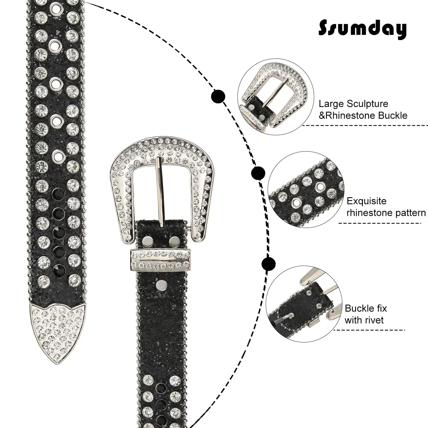 Men Women's Rhinestone Bling Studded 1.5" Leather Belts for Jeans Pants with Fashion Silver Buckle