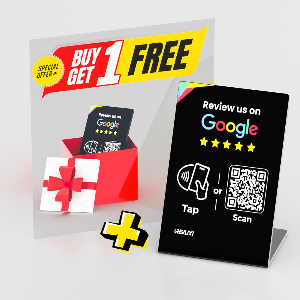 Google Review Stand -Boost Reviews w/Reusable Google Review Tap Card Stand & QR Code Stand- No App or Subscription - Android & iPhone Compatible-Boost Google Reviews for Online Growth