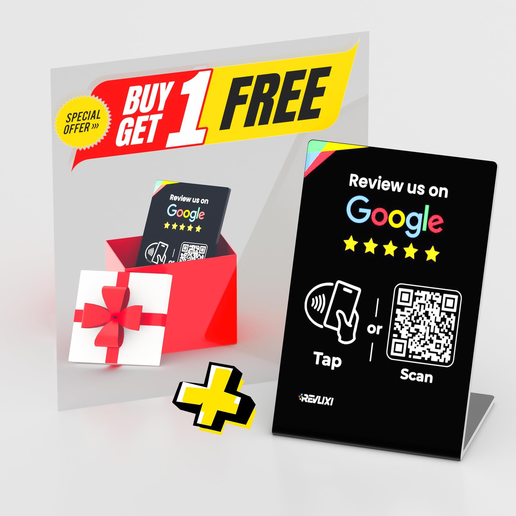 Google Review Stand -Boost Reviews w/Reusable Google Review Tap Card Stand & QR Code Stand- No App or Subscription - Android & iPhone Compatible-Boost Google Reviews for Online Growth