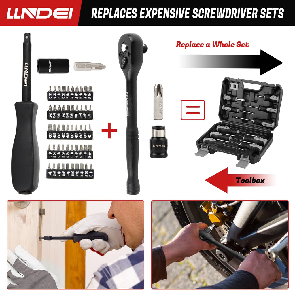 LLNDEI 1/2 inch Drive Deep Impact Socket Set, 37 Piece Standard SAE 3/8" to 1-1/4" | Metric 8 to 24mm, Includes Spark Plug Socket (16, 21mm), CR-MO Universal Joint, Extension Bars and Adapter