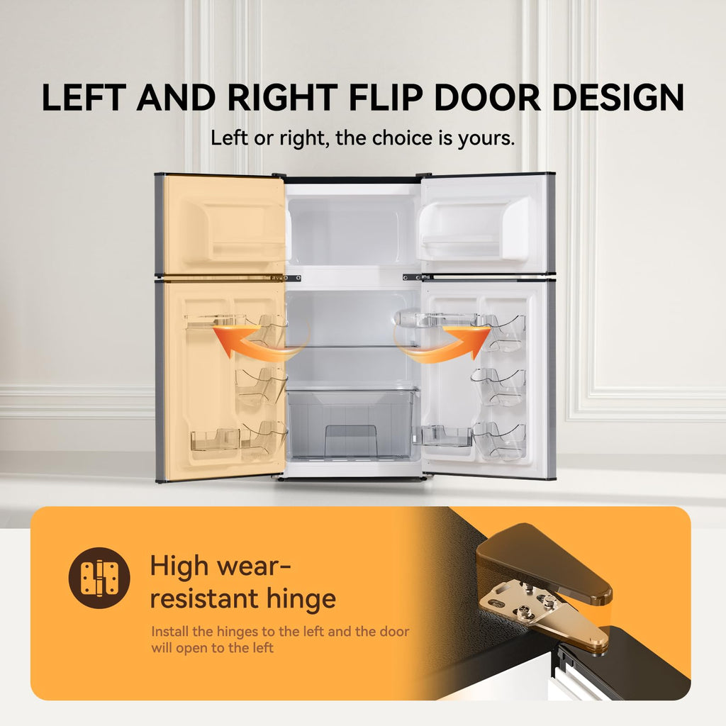 Mini Fridge with Freezer 3.2 Cu.Ft. 2 Door Refrigerator and Freezer Small Fridge for Bedroom Home Office Dorm, Small Drink Chiller, 37 dB Low Noise, Black