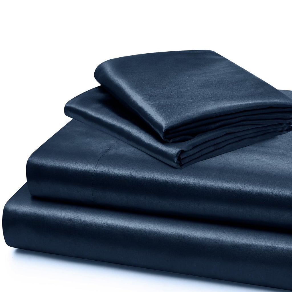Vonty Extra Deep Pocket Full Sheet Sets - Cooling & Silky Satin Full Size Sheets with 18-24 Inch Deep Pocket, Black Satin Bed Sheets Fit Up to 24" Deep Mattress - 4 Piece Set
