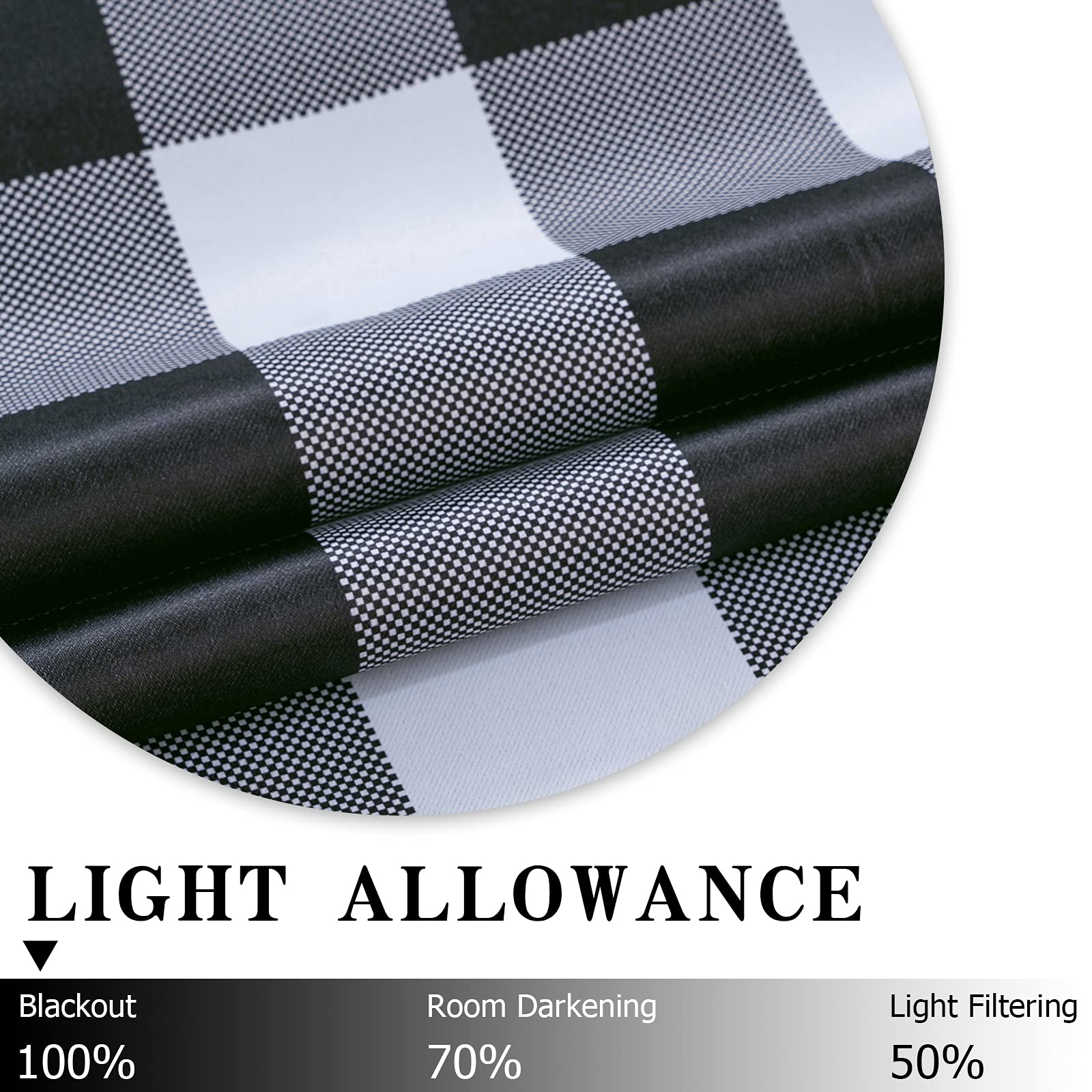 MIULEE Buffalo Plaid Curtains for Farmhouse Bedroom, Blackout Window Drapes with Grommets for Living Room Darkening Light Blocking and Thermal Insulated Set of 2 Panels, W 52" x L 63" Black and White