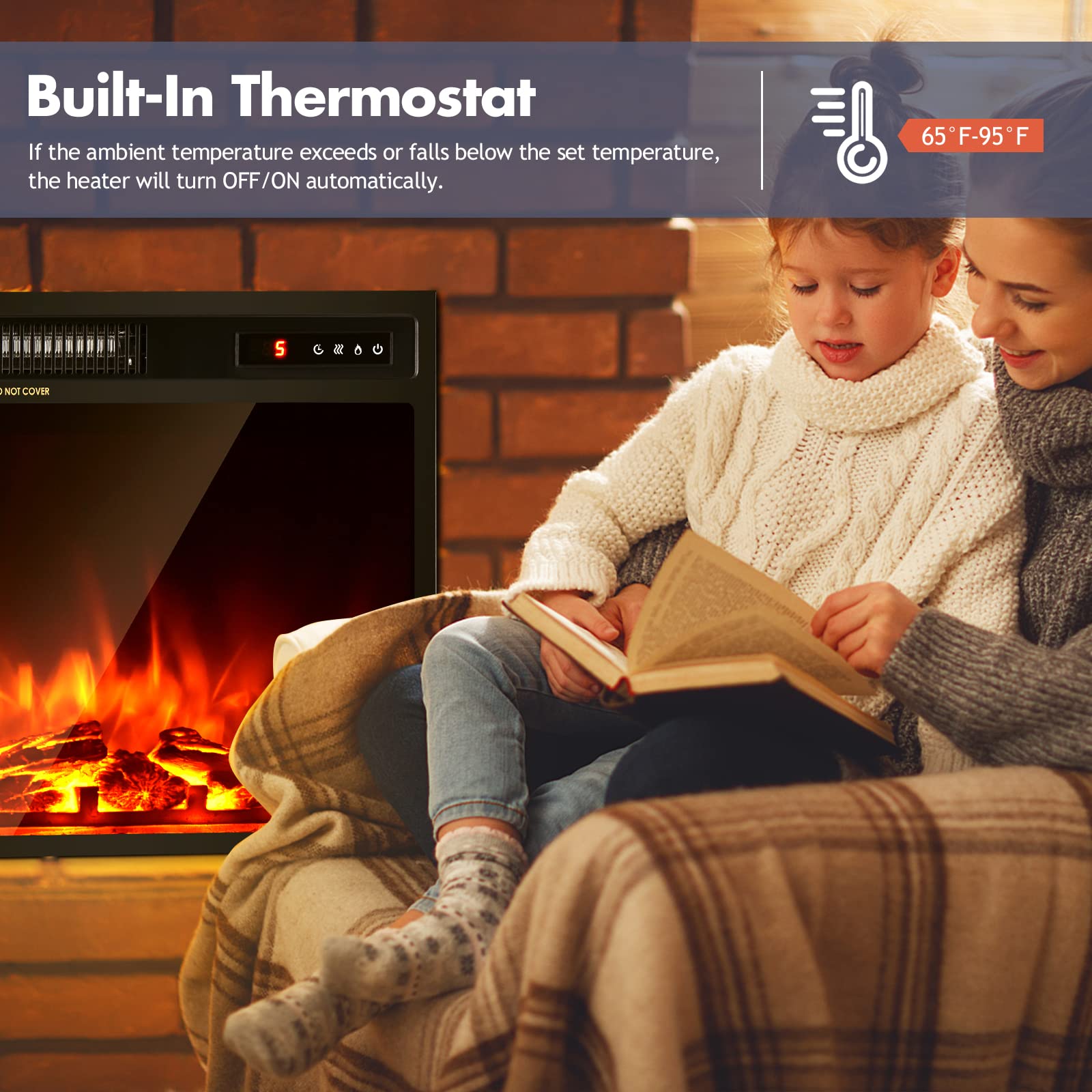 Giantex 18" Electric Fireplace Insert Heater, Wall Recessed/Mounted Fire Places Electric Fireplace with Remote, 2 Modes Heat, 9H Timer, 5 Brightness, 750/1500W Freestanding Fireplace