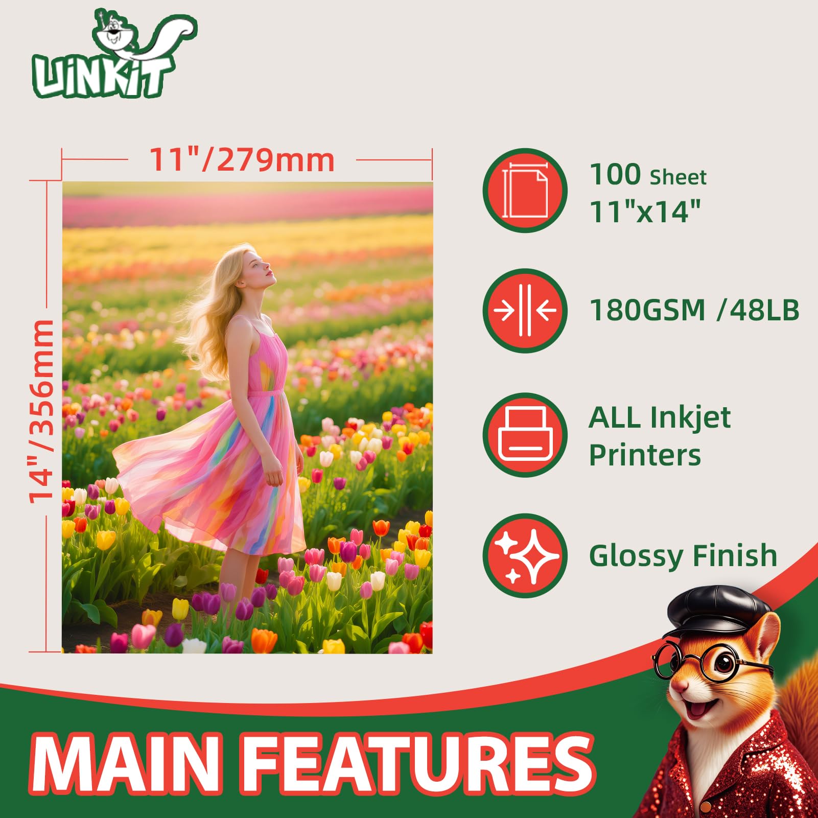Uinkit Premium Glossy Inkjet Photo Paper - 4x6 Inch, 48lb 180gsm, 100 Sheets - Professional Photographic Quality, Dye Ink Compatible, High-Gloss Finish for Vivid Memories & Instant Prints
