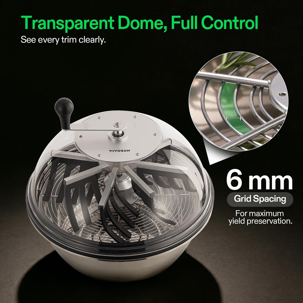 VIVOSUN 13 inch Bud Leaf Bowl Trimmer- Clear Visibility Dome, Sharp Stainless Steel Blades for Spin Cut & Solid Metal Gear Box, Hand Pruner Included (Upgraded Version)