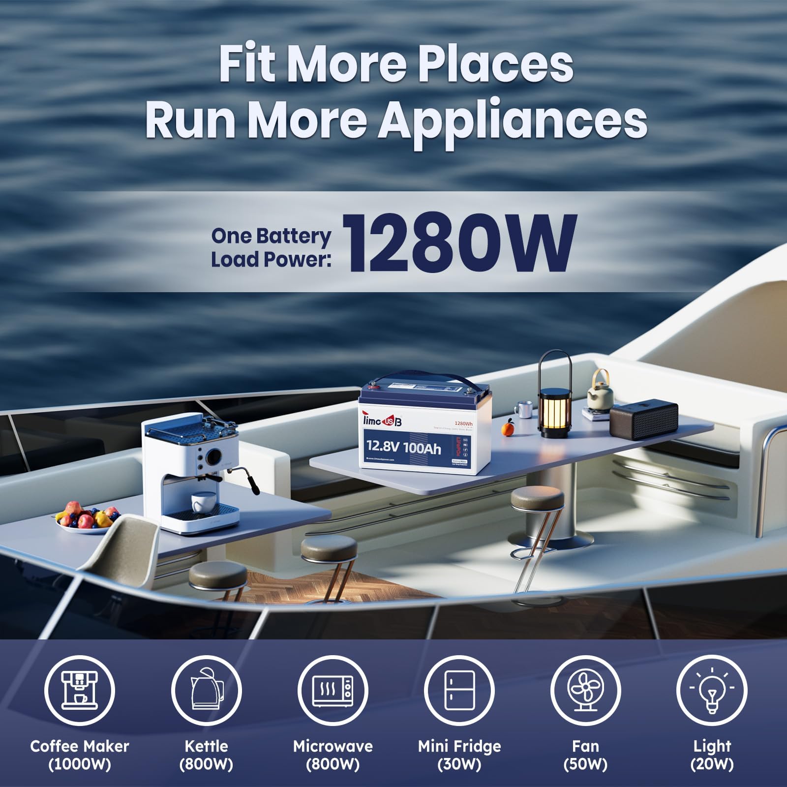 Timeusb 12V 50Ah Trolling Motor LiFePO4 Lithium Battery with Low-Temp Protection, 15000 Deep Cycle, Max. 60A Current at 30mins, 12V Battery for 20~70lb Boat Motor, Fish Finder, Instrument Panel etc.