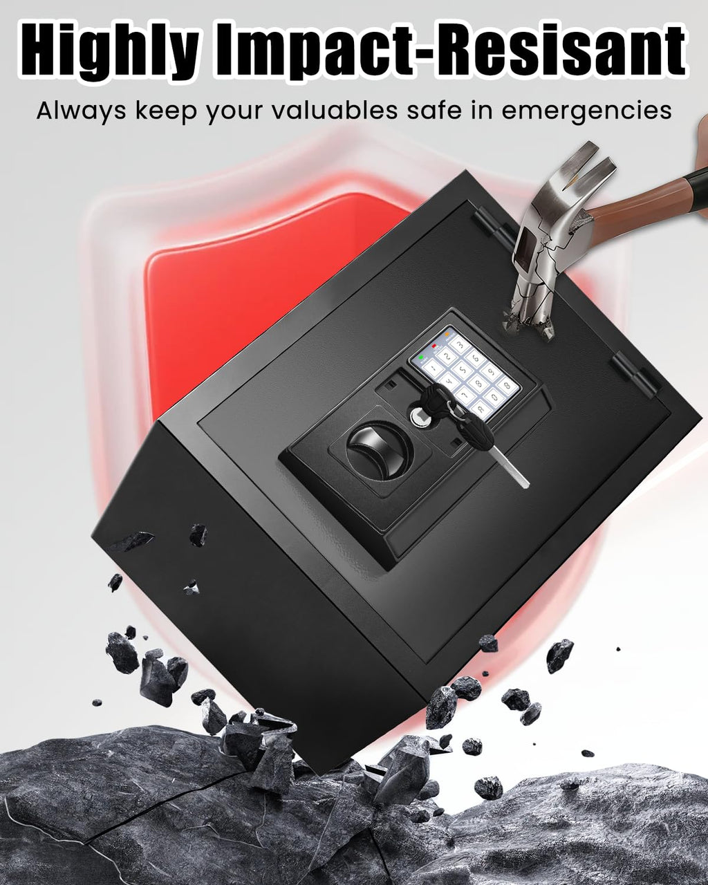 Home Safe Box, Safes with Fireproof Waterproof Bag, 9.84'' H Anti-Theft Digital Security Lock Box with Smart Alert System, Removable Shelf, Mute Function, Document Safes for Jewelry