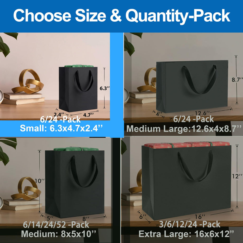 Argivean Black Gift Bags With Handles: 14pcs Medium Gift Bags Bulk 8x5x10 Inch For Wedding Party Birthday Business (M,14)