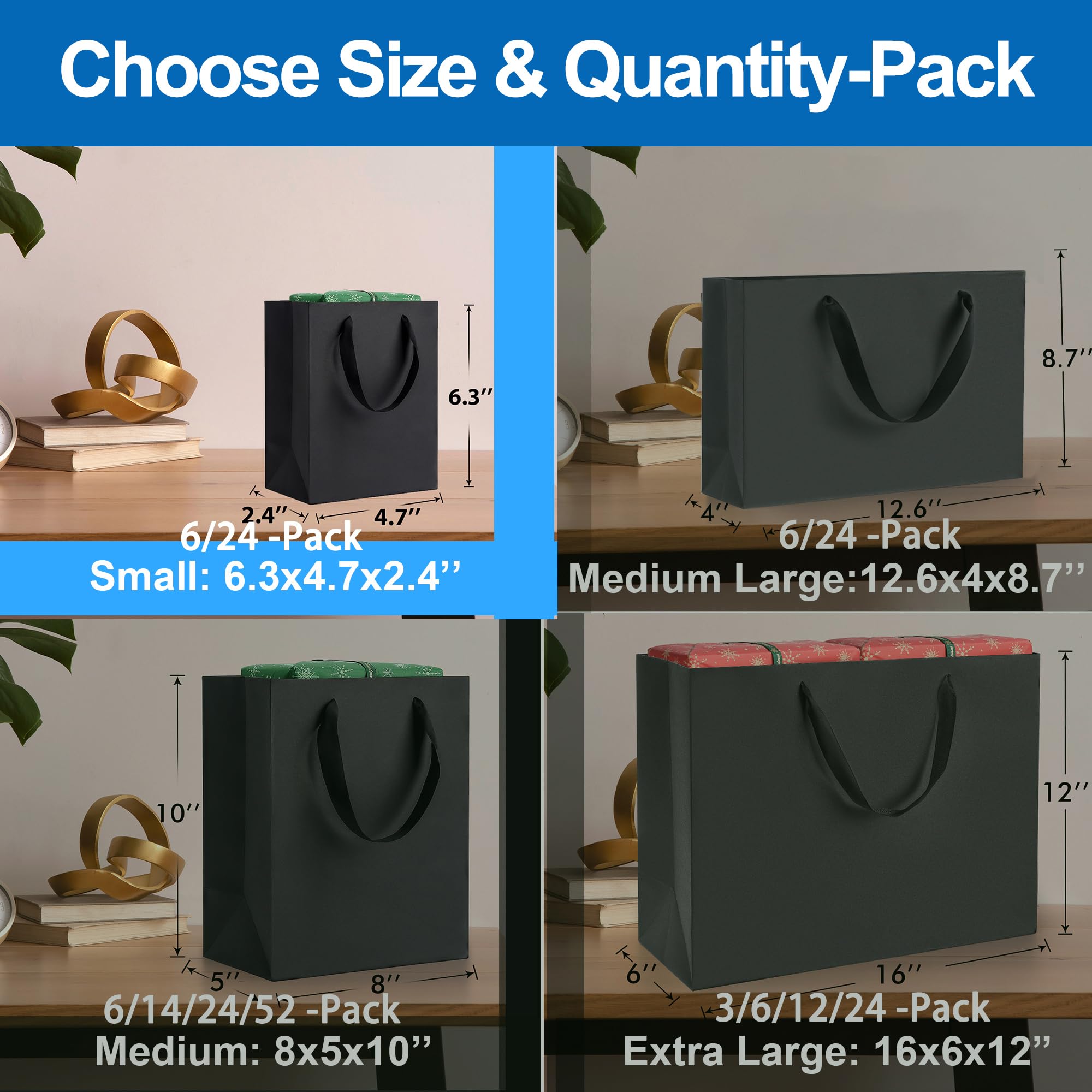 Argivean Black Gift Bags With Handles: 14pcs Medium Gift Bags Bulk 8x5x10 Inch For Wedding Party Birthday Business (M,14)