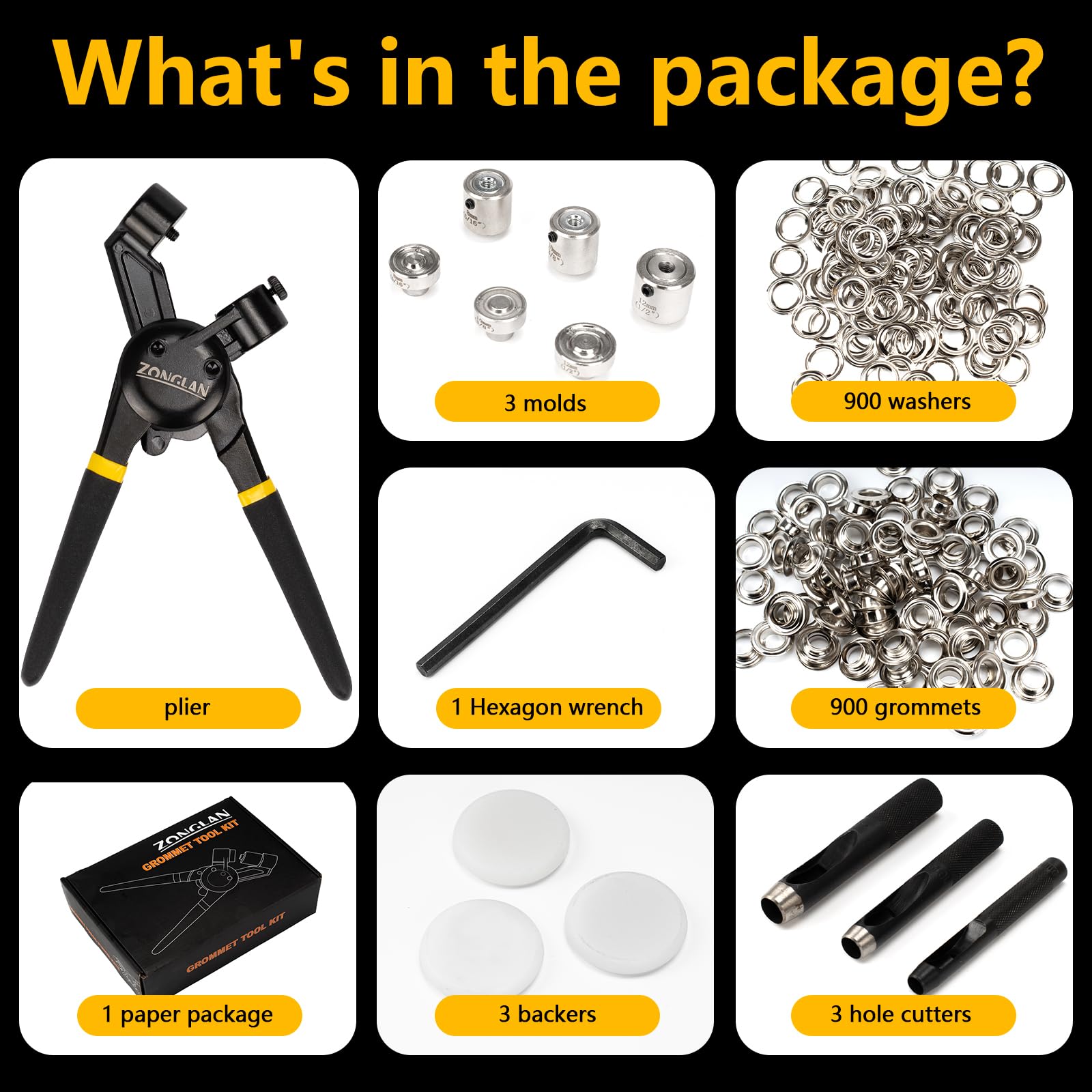 Heavy Duty Grommet Tool Kit with 1/2 Inch Die and 300 Sets of 12MM Grommets,Handheld Manual Eyelet Tool Rivet Press Punch Pliers for Leather Canvas Fabric