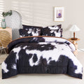 SUCSES Full Size Comforter Set with Sheets 8 Piece Cow Print Bedding Set for Boys Girls Black and White Kids Bed-in-A-Bag Farmhouse Rustic Bed Set for Bedroom (Milk Cow, Full)