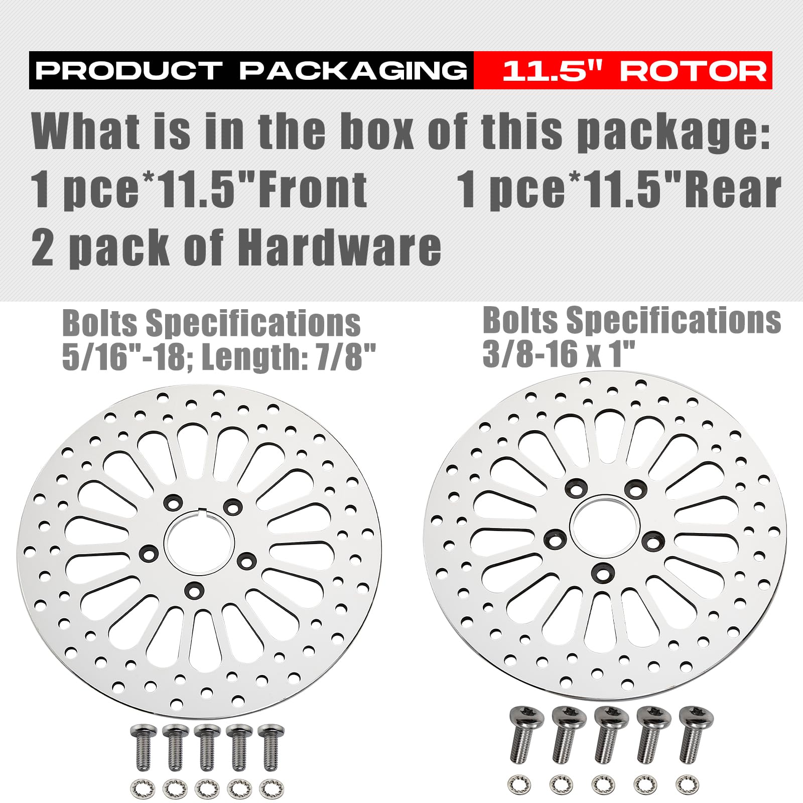 1 Piece Front Rotor and 1 Piece Rear Rotor 11.5'' set for Harley Davidson Touring Softail Sportster Dyna Early Super Glide Motorcycle,Heat Dissipation Mirror-Polished Stainless Steel Rotors
