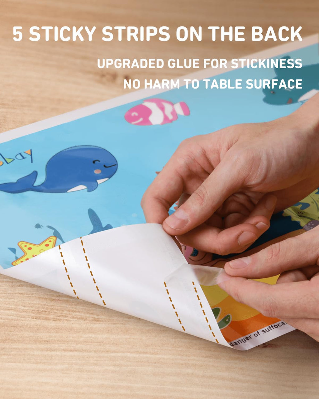 Babebay Disposable Placemats for Baby, 60 Pack Sticky Toddler Placemat for Restaurants, Dining Table, Party, Travel, 12" x 18" with 3 Designs