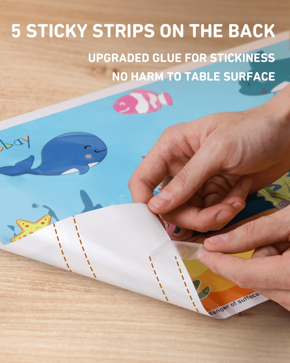 Babebay Disposable Placemats for Baby, 60 Pack Sticky Toddler Placemat for Restaurants, Dining Table, Party, Travel, 12" x 18" with 3 Designs
