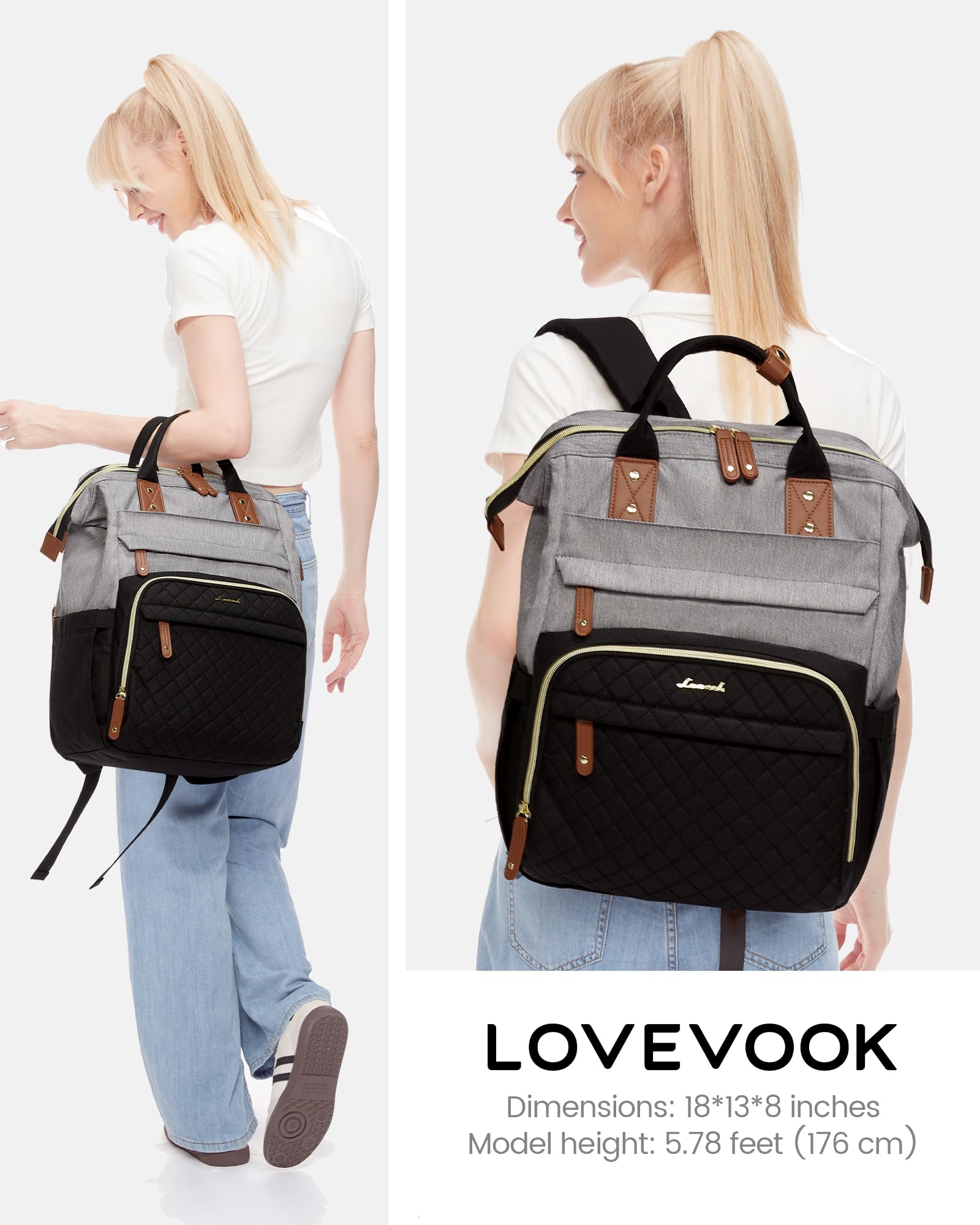 LOVEVOOK Laptop Backpack for Women, 15.6 inch Waterproof Nurse Bag Teacher Work Backpack Purse for Women, Travel Computer Backpack for College Office Business Ladies