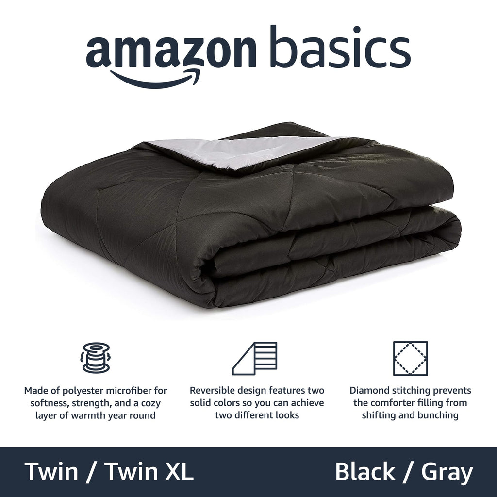 Amazon Basics Reversible Lightweight Microfiber All Season Comforter Blanket, Twin/Twin XL, Burgundy/Grey (Pack of 2)