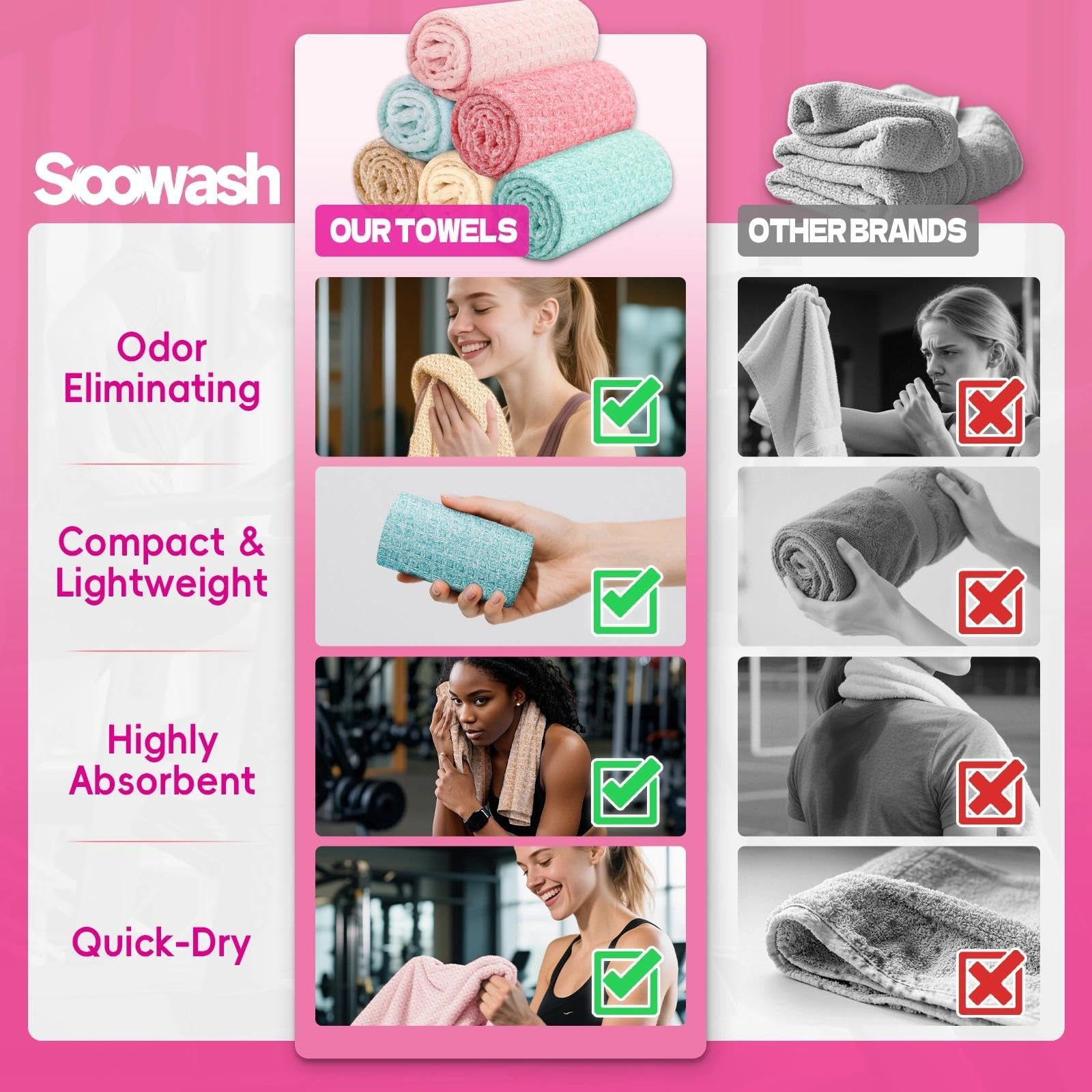 Microfiber Gym Towels for Showering Working Out Quick Dry Negative ions Large Middle Small Sizes Lightweight Gym Towel for Men Women Tennis Sports Towels for Body Hot Yoga Fitness Essentials