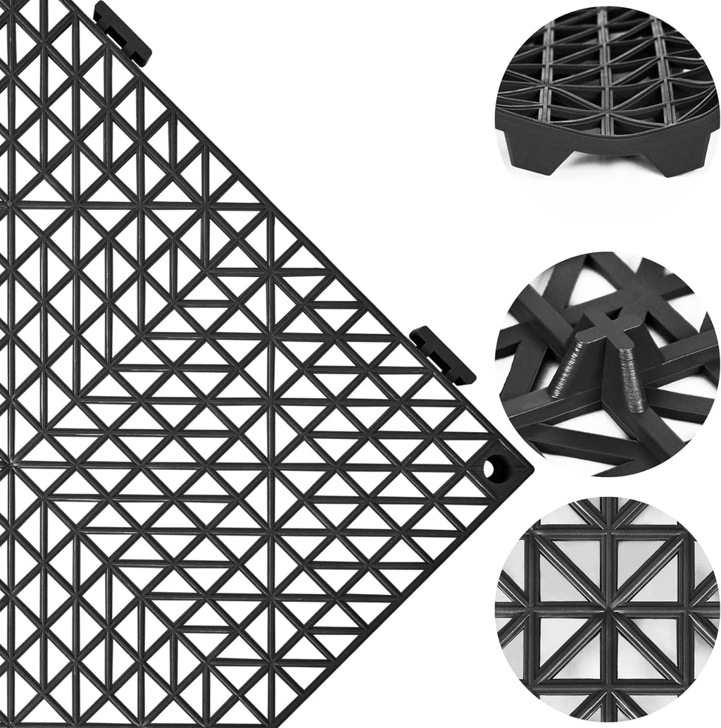 ToLanbbt Modular Interlocking Cushion 8P 11.8" x 11.8" Interlocking Rubber Floor Drain Holes Non-Slip Splicing Drainage Mats for Deck, Shower, Kitchen, Drain Pool, Sauna Bath, Indoor Outdoor (Black)