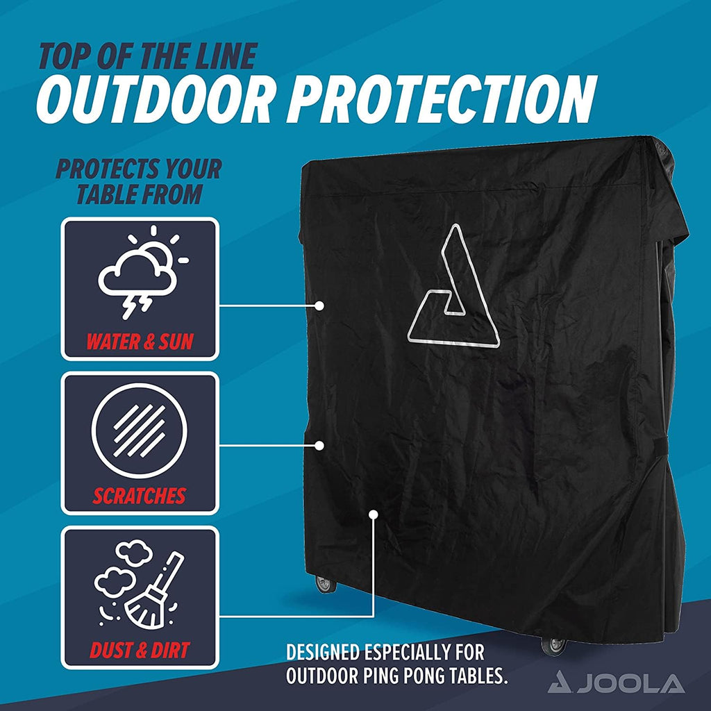 JOOLA Outdoor Ping Pong Table Cover Fits Both Folding & Flat Tables - Heavy Duty Waterproof Cover w/ PVC Coating - Dual Function, Fits 9x5 Tables in Upright or Down Positions - Inside & Outside