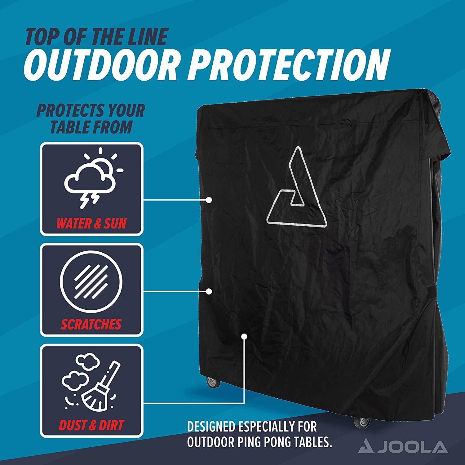 JOOLA Outdoor Ping Pong Table Cover Fits Both Folding & Flat Tables - Heavy Duty Waterproof Cover w/ PVC Coating - Dual Function, Fits 9x5 Tables in Upright or Down Positions - Inside & Outside