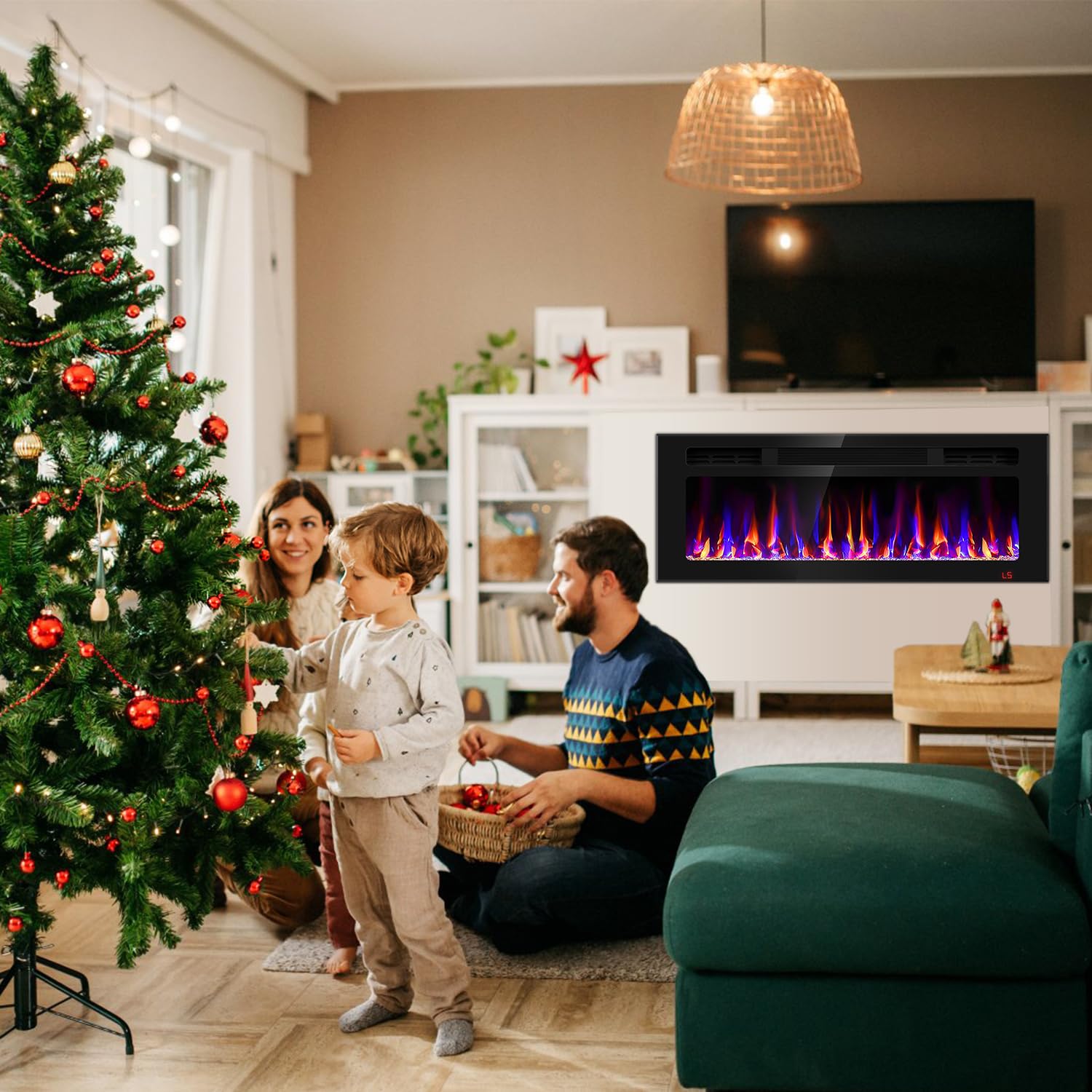 31 Inch Electric Fireplace Recessed and Wall Mounted, Fireplace Heater and Linear Fireplace, Ultra-Thin Electric Fireplace, Low Noise, with Timer, Remote Control, Adjustable 12 Flame Color, 750/1500W