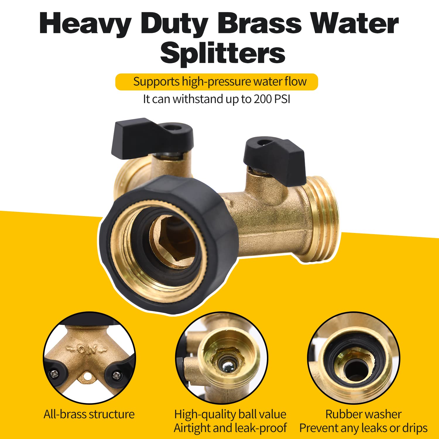 1/2/4 Pack 2 Way Hose Splitter, for 3/4" Hose Connector, with Rubber Washers & Tapes