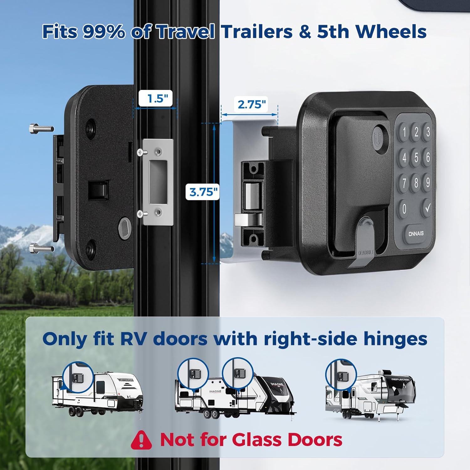 ONNAIS RV Door Lock Replacement – Full Metal Keyless Entry, 10-Digit Keypad, Dual-Door Remote, Backup Key, RV Essential, Ideal Gift for RV Owners