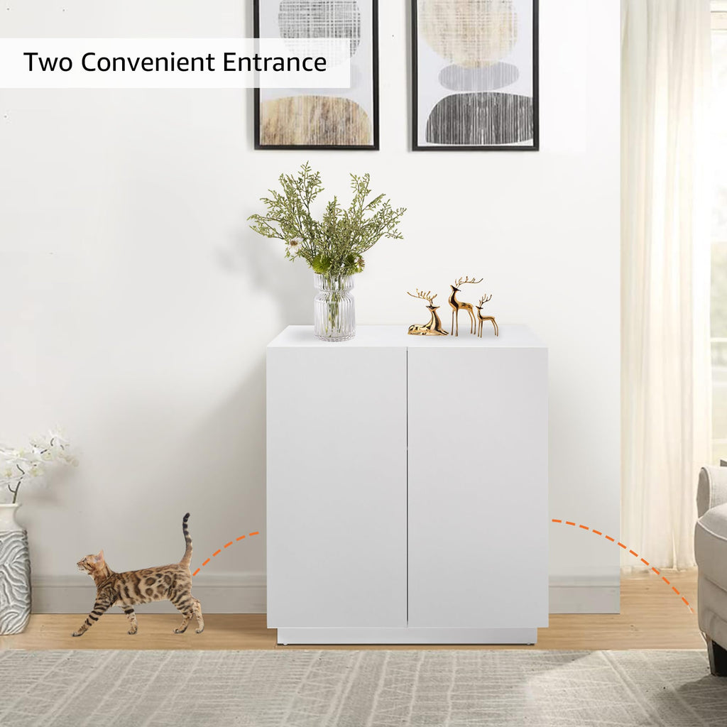 unipaws Extra Large Cat Litter Box Enclosure for Self-Cleaning & Automatic Litter Boxes, Tall Cabinet with Charging Station, Wooden Dog Proof Hidden Cat House for Top Entry Litter Box