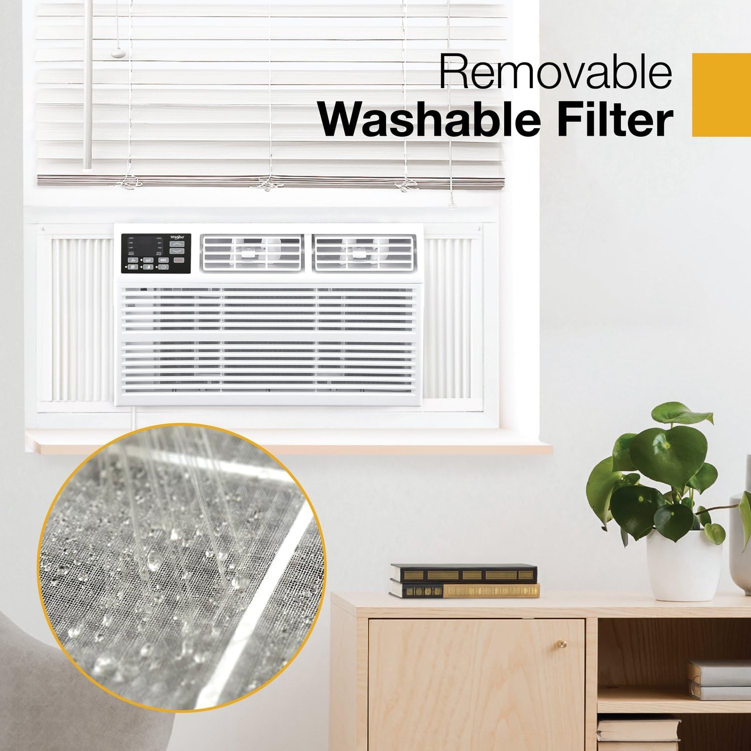 Whirlpool 15,000 BTU Window Air Conditioner with Dehumidifier, 115V, Window AC for Rooms up to 700 Sq. Ft., Living Room, Bedroom, or Kitchen, with Remote Control, Auto-Restart, and 24H-Timer, White